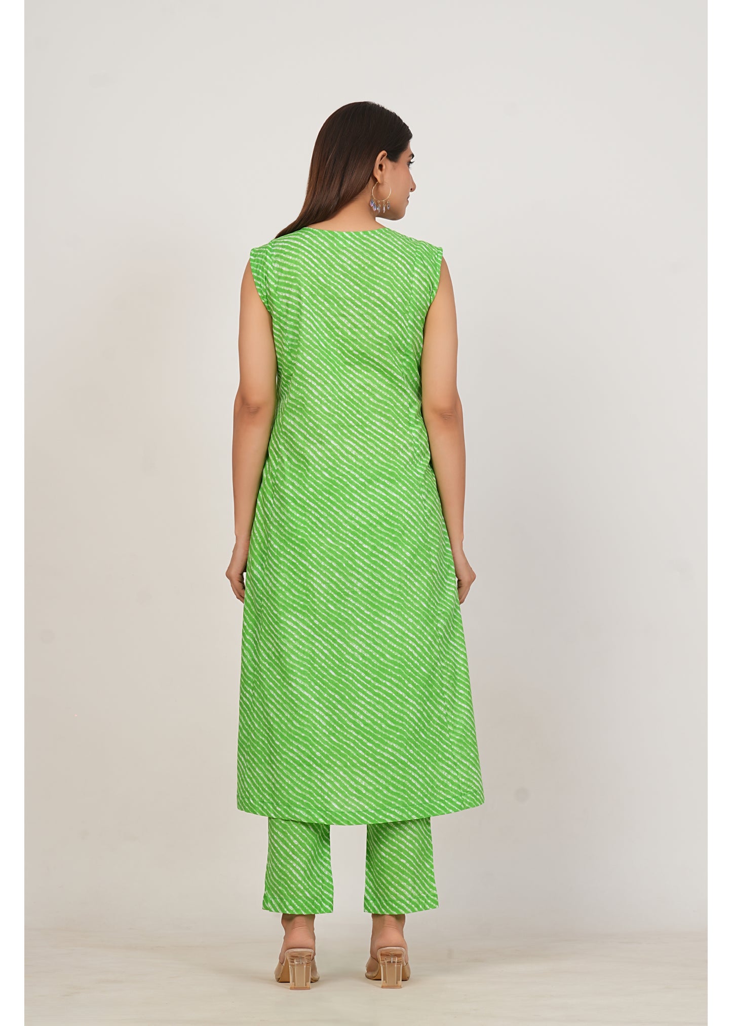 Green Leheriya Pure Cotton Kurti Pant Set