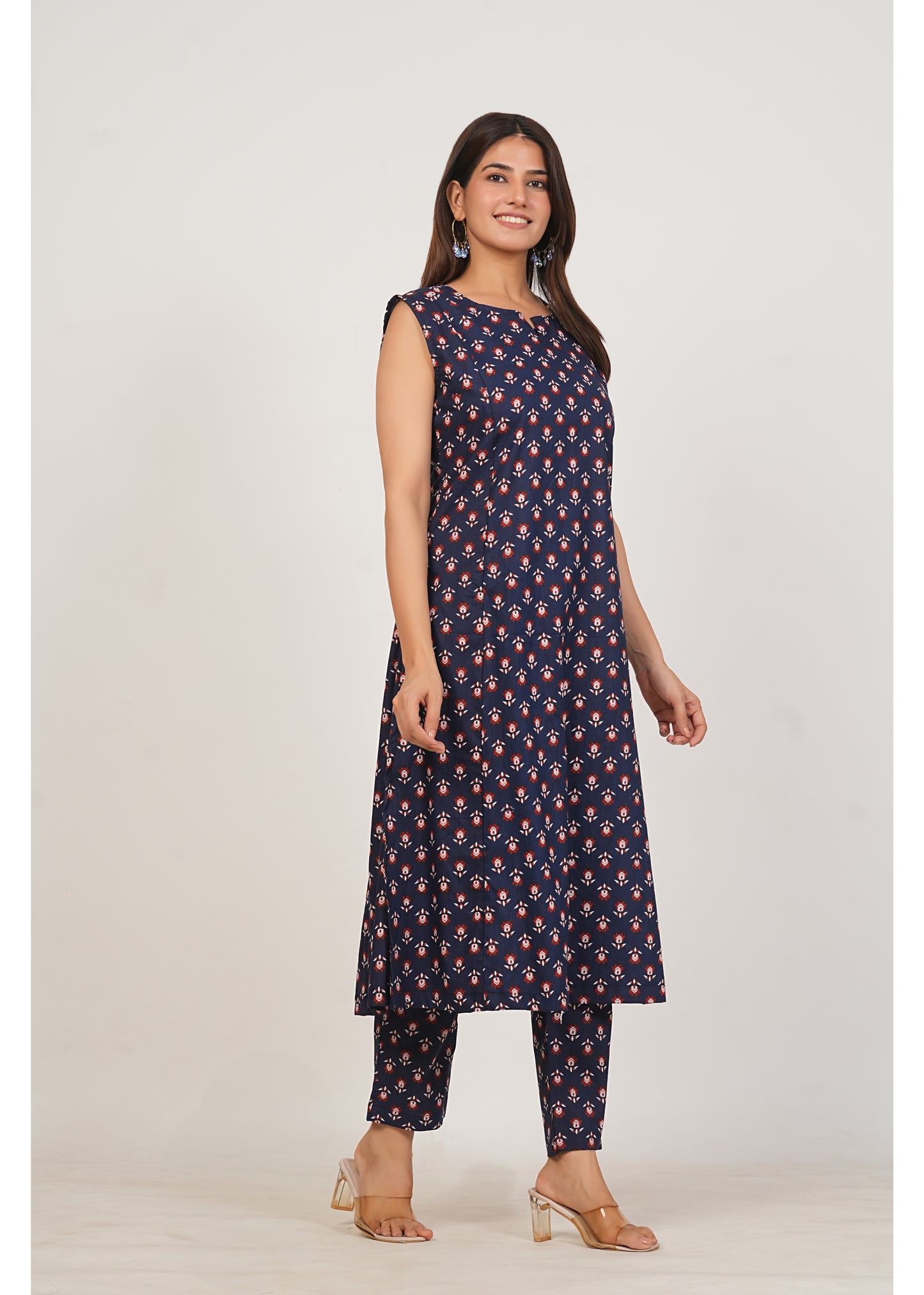 Navy Blue Pure Cotton Kurti Pant Set