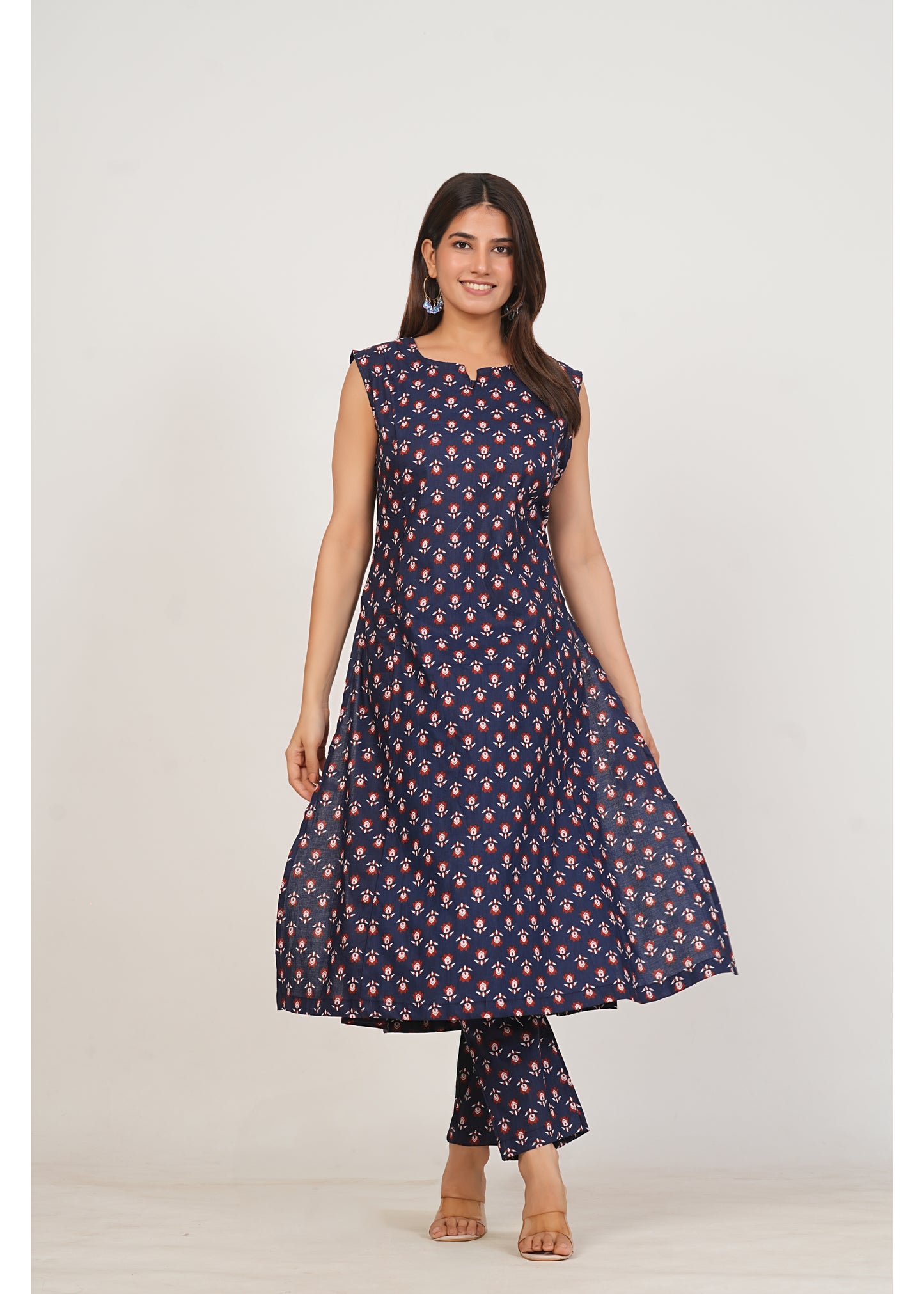 Navy Blue Pure Cotton Kurti Pant Set