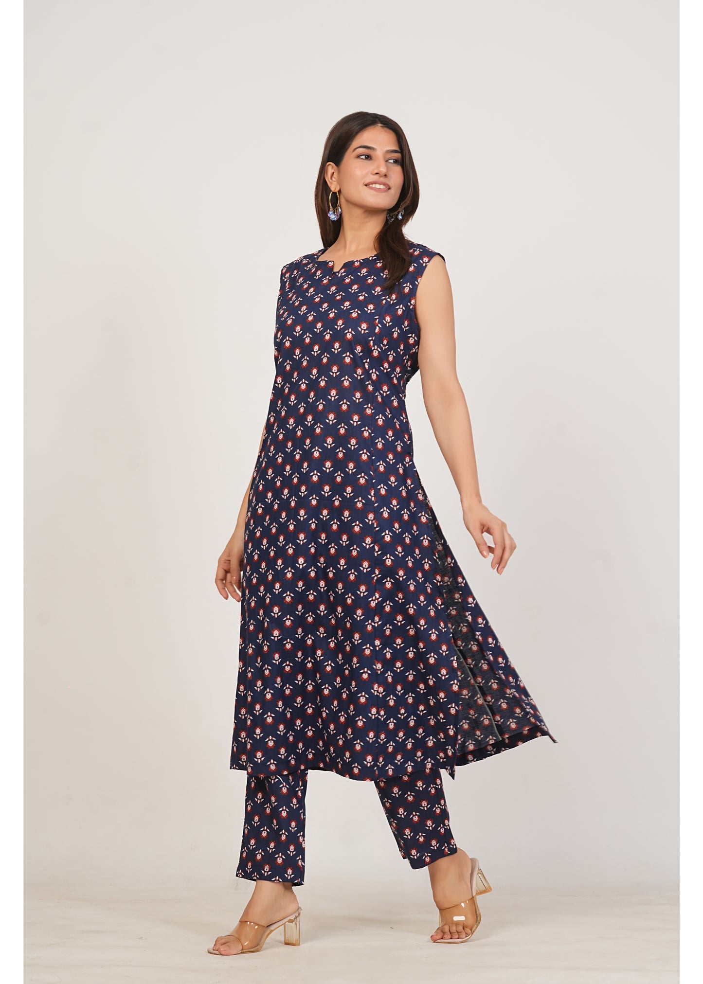 Navy Blue Pure Cotton Kurti Pant Set