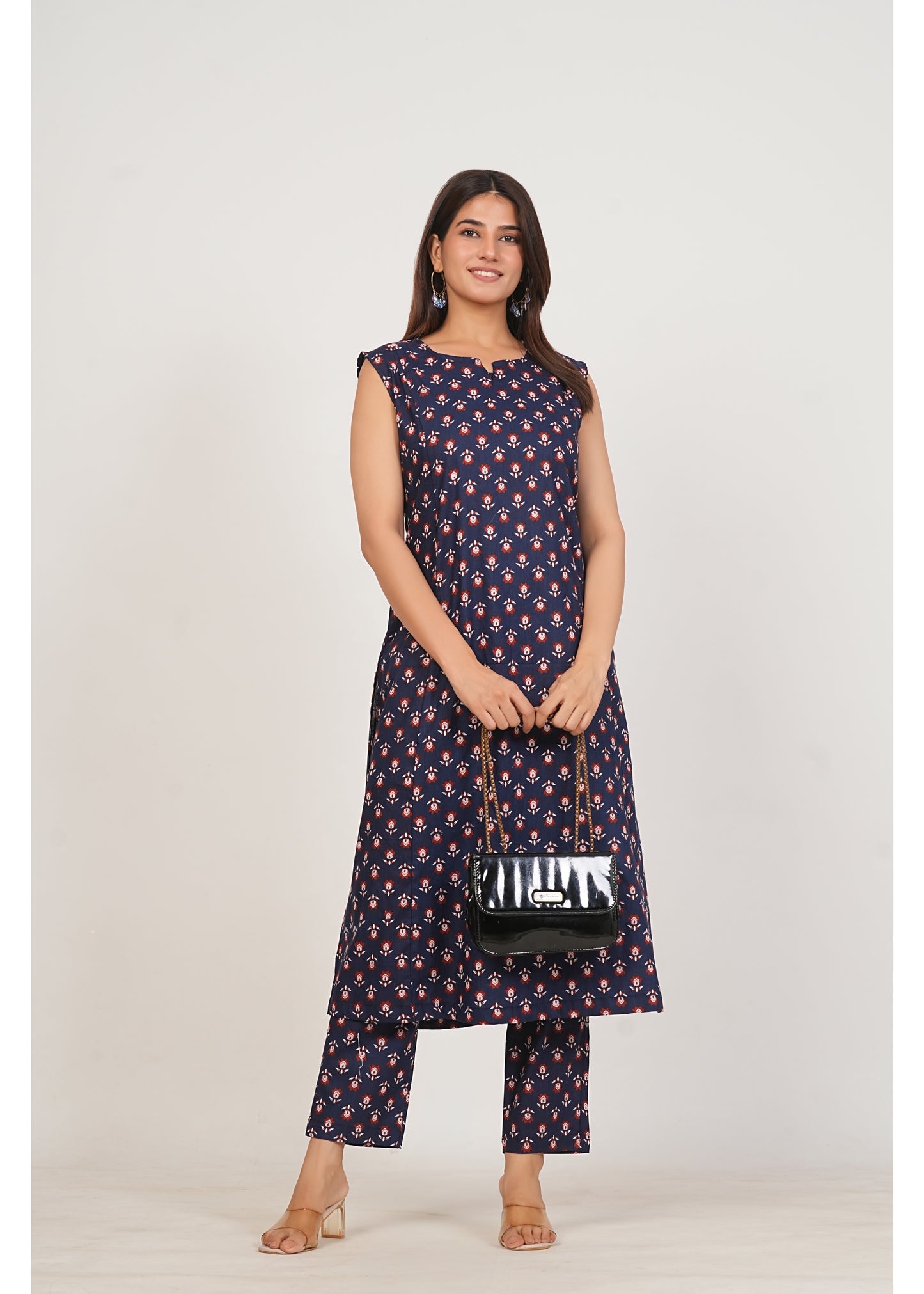 Navy Blue Pure Cotton Kurti Pant Set