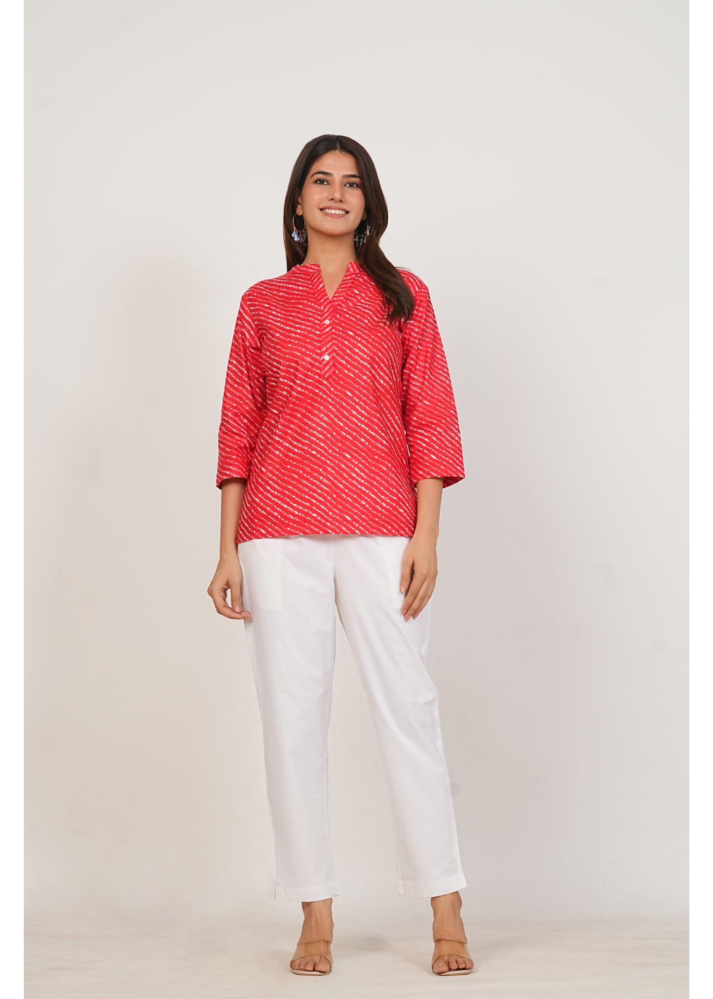 Red Leheriya Short Cotton Kurta