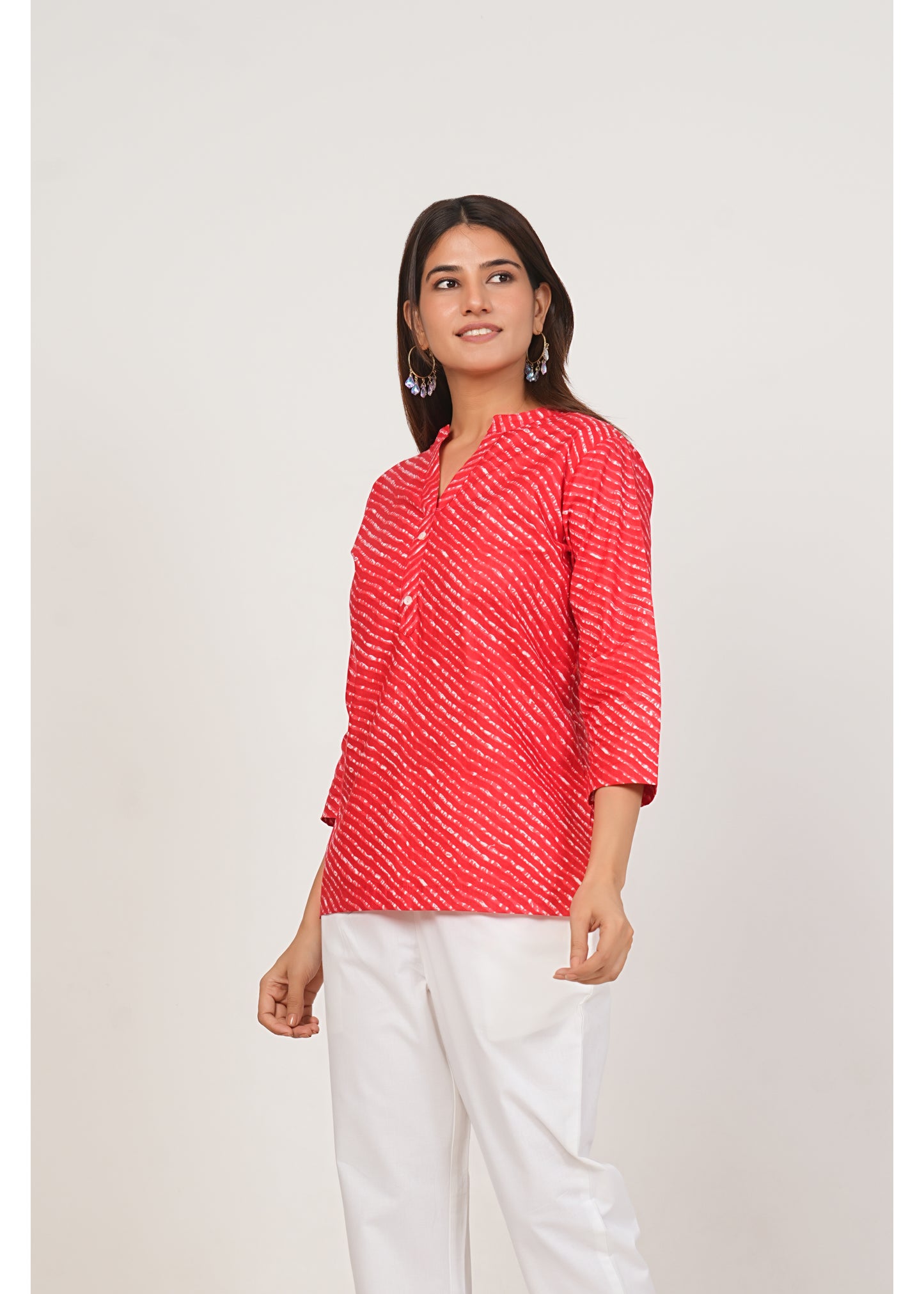 Red Leheriya Short Cotton Kurta