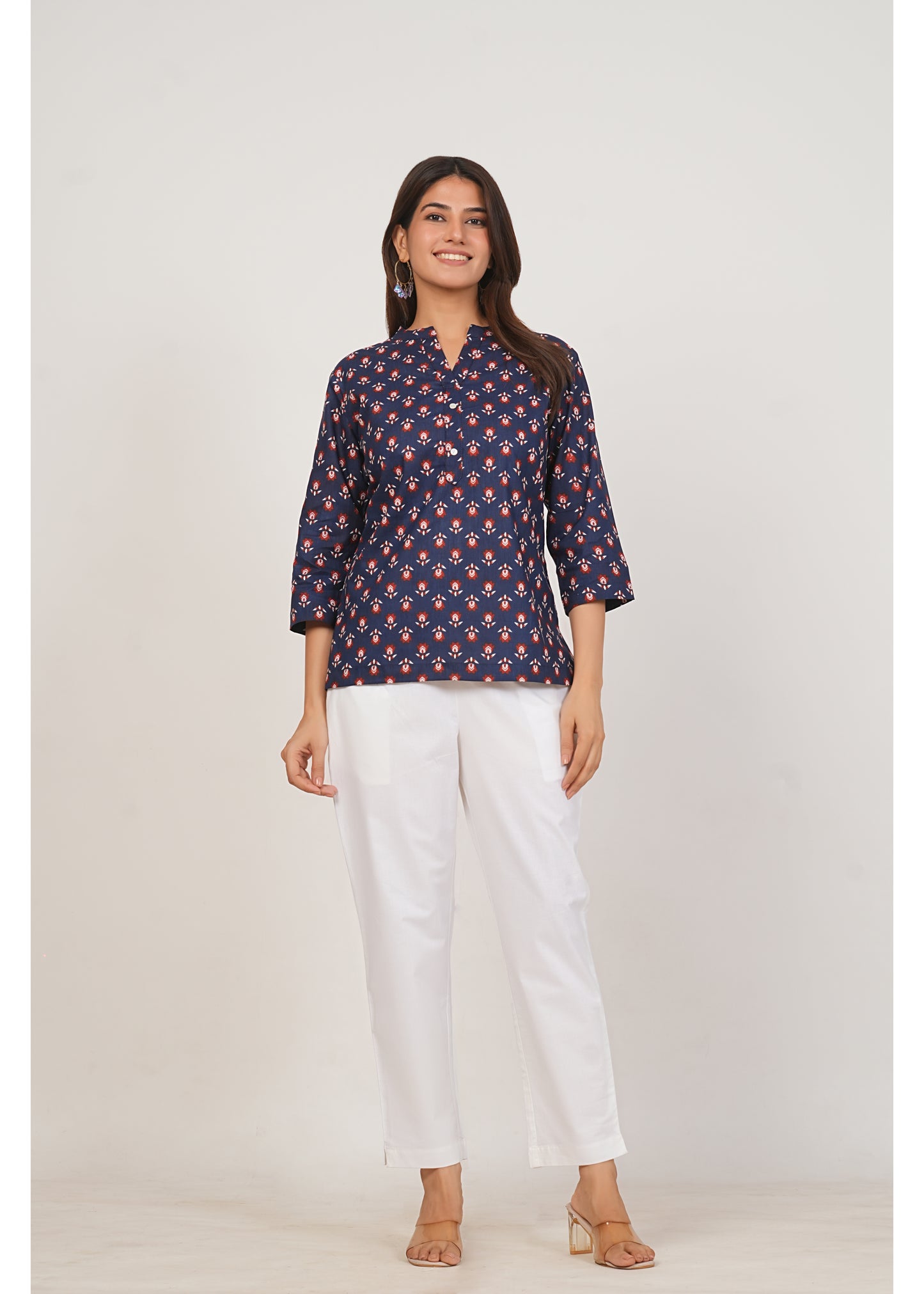 Navy Blue Short Straight Cotton Kurta