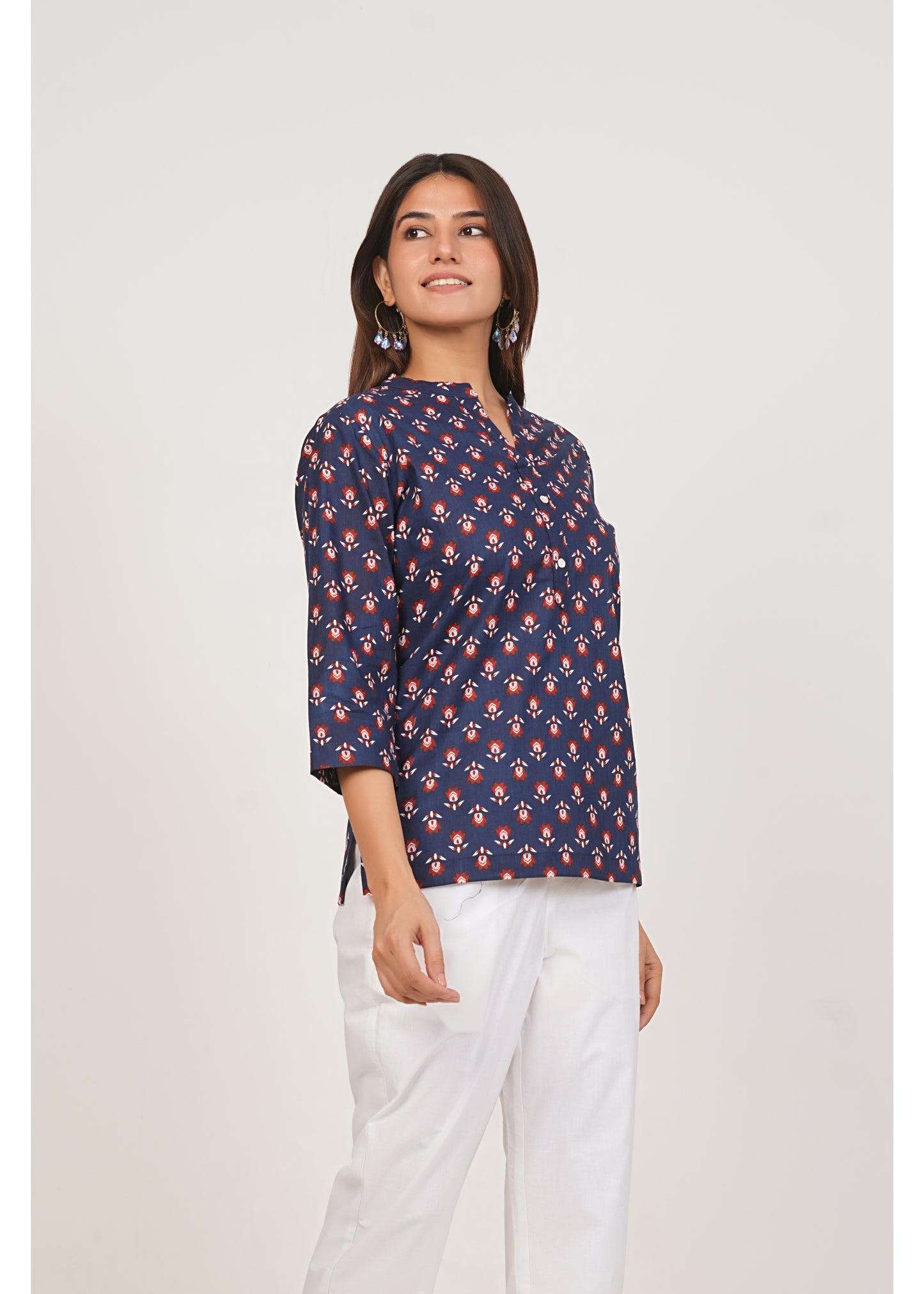 Navy Blue Short Straight Cotton Kurta