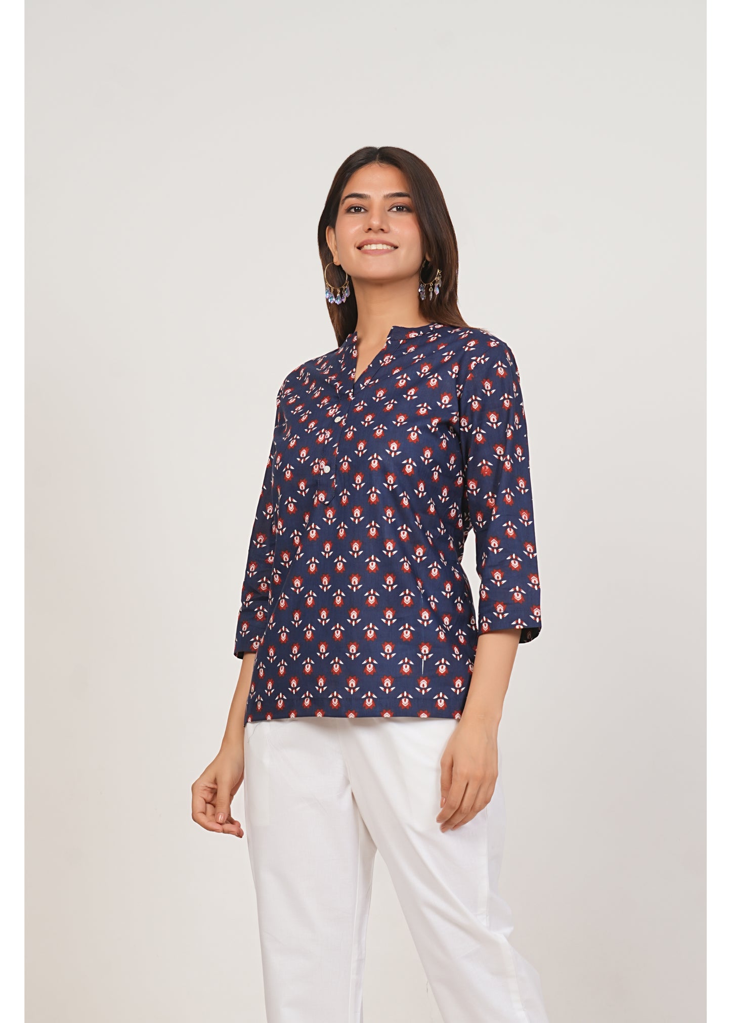 Navy Blue Short Straight Cotton Kurta