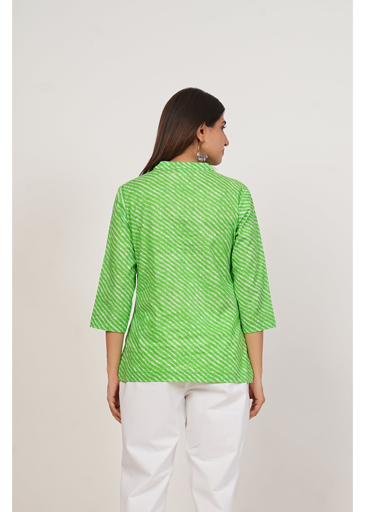 Green Leheriya Short Cotton Kurta