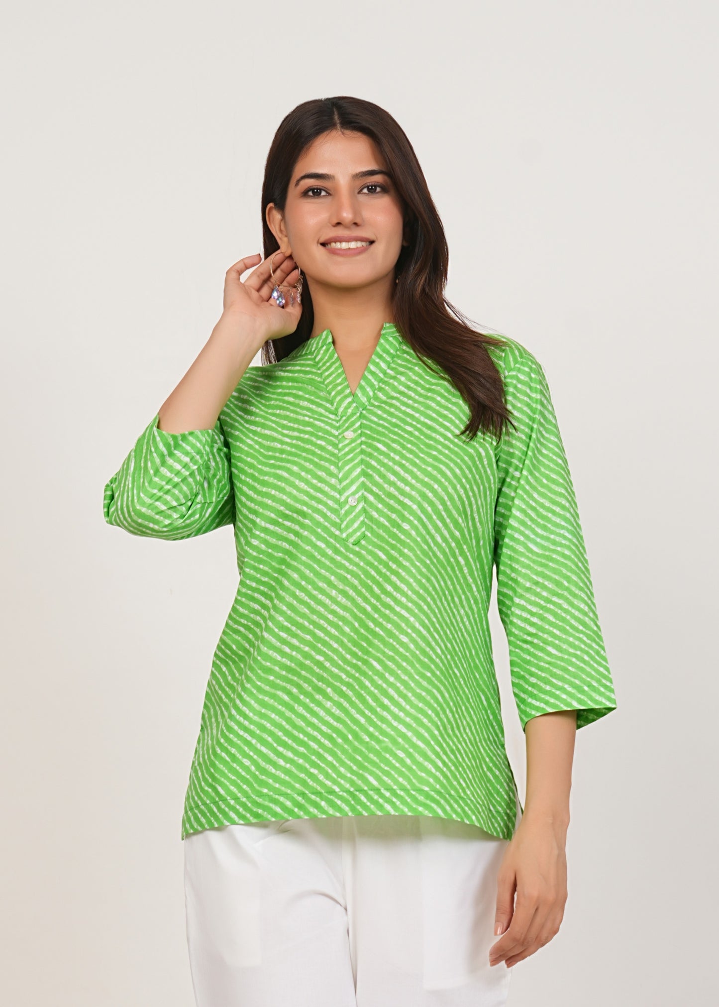 Green Leheriya Short Cotton Kurta