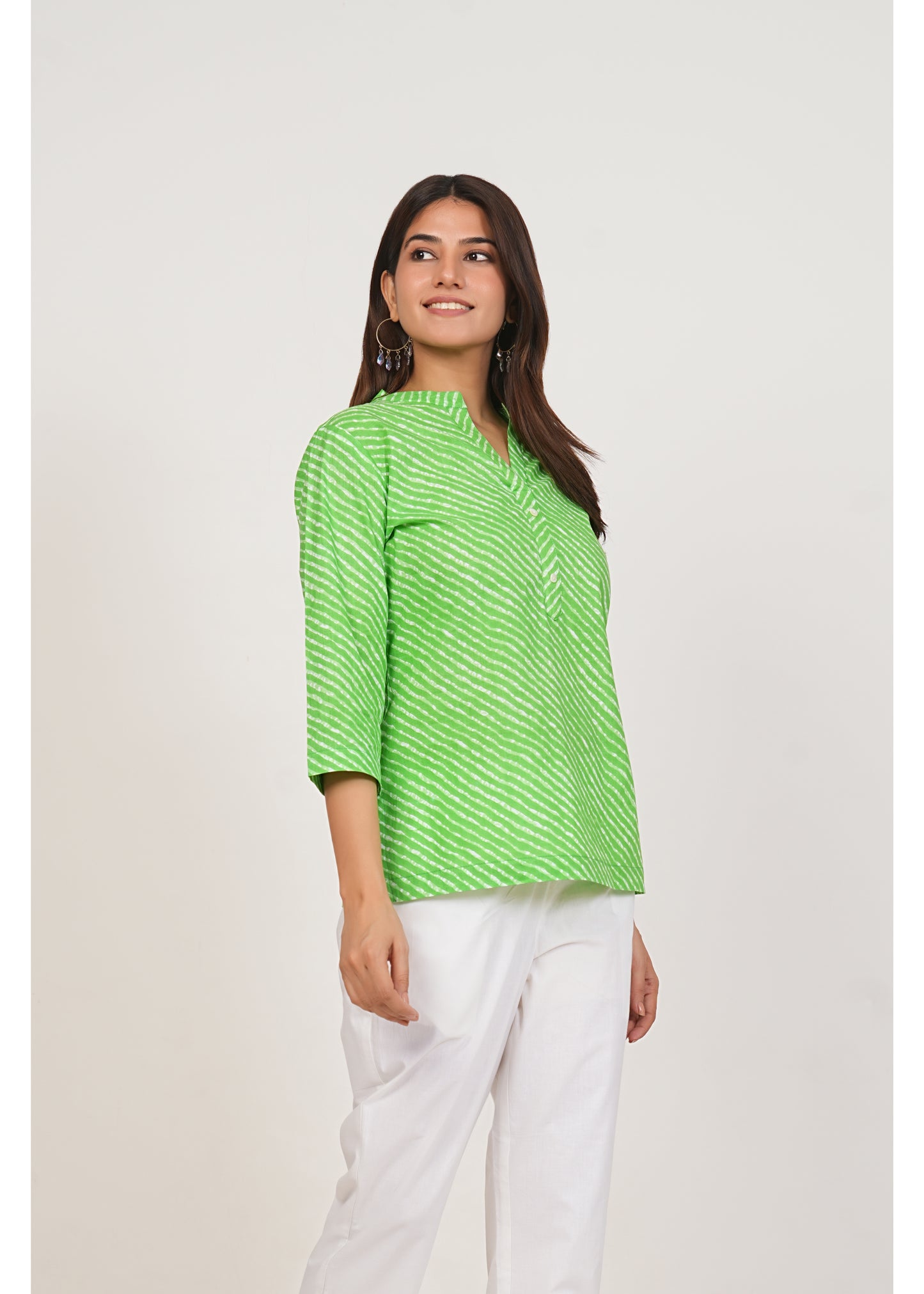 Green Leheriya Short Cotton Kurta