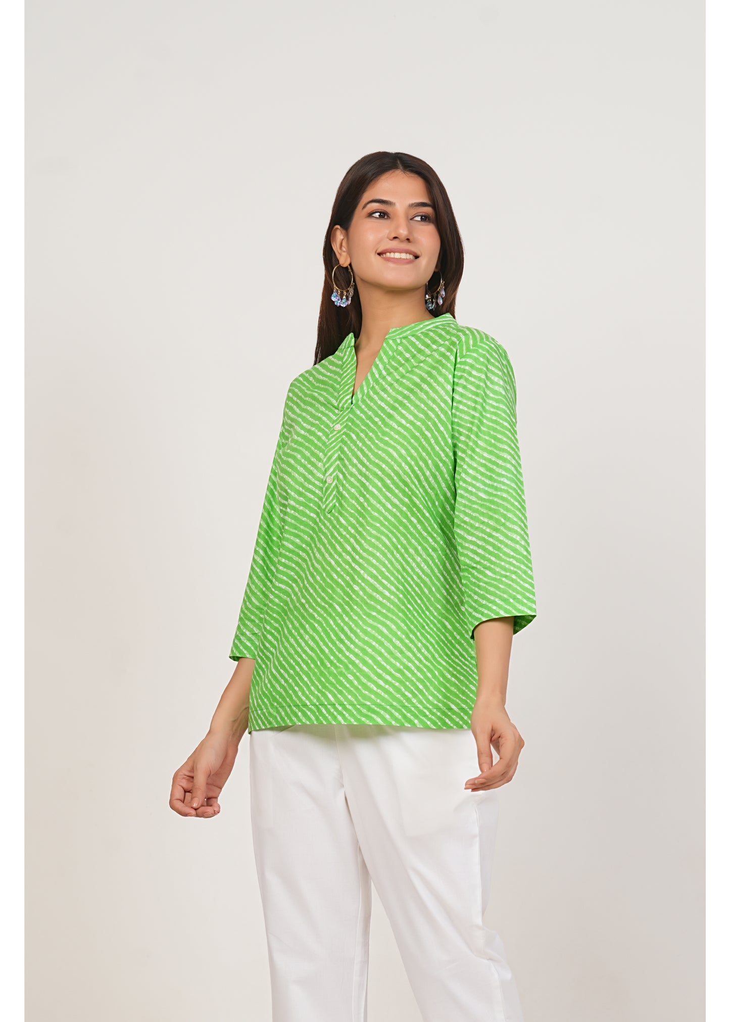 Green Leheriya Short Cotton Kurta