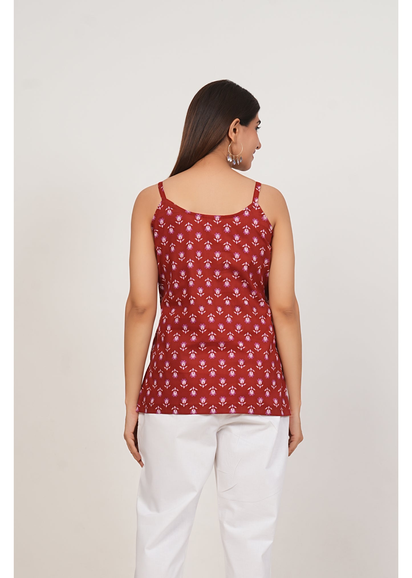 Red V-Neck Strap Kurti