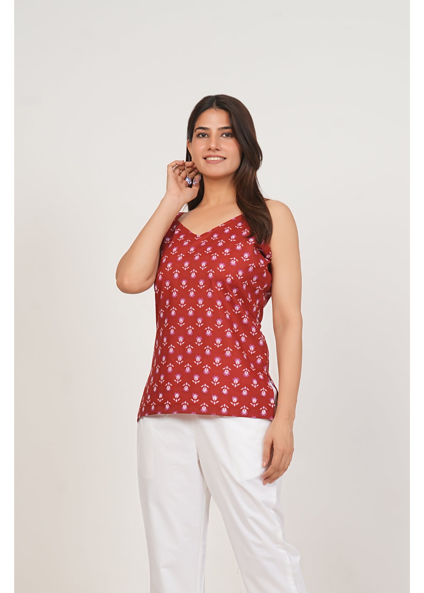 Red V-Neck Strap Kurti