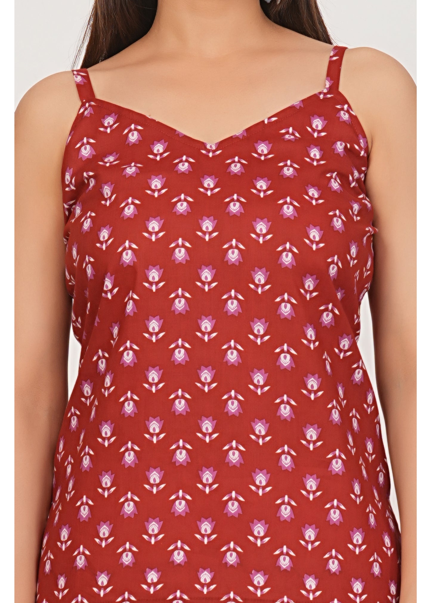 Red V-Neck Strap Kurti
