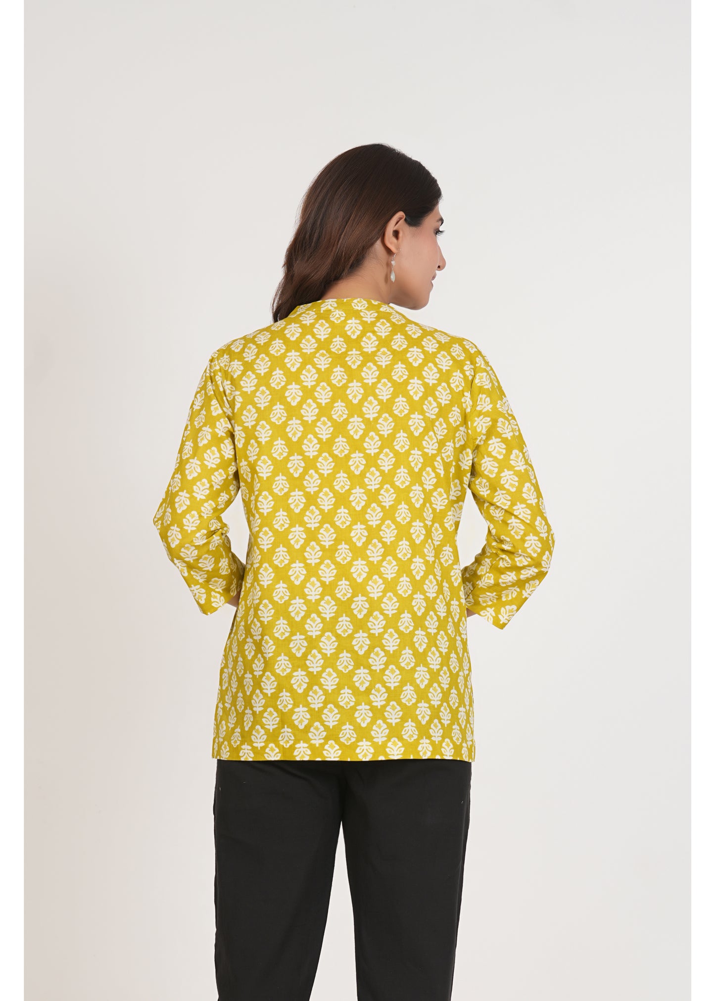 Lemon Floral Printed Short Straight Cotton Kurta