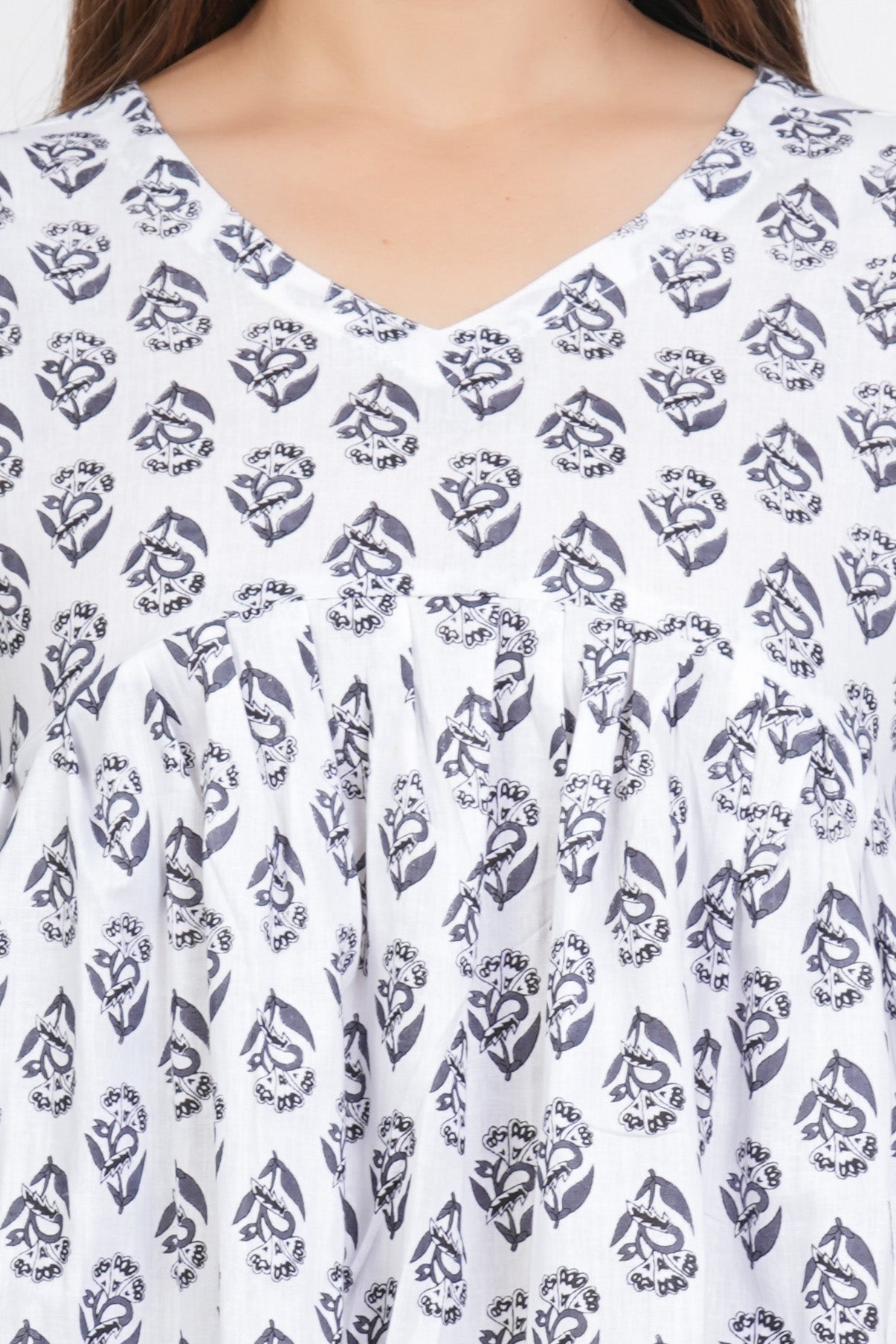 White & Black Peplum Cotton Kurti