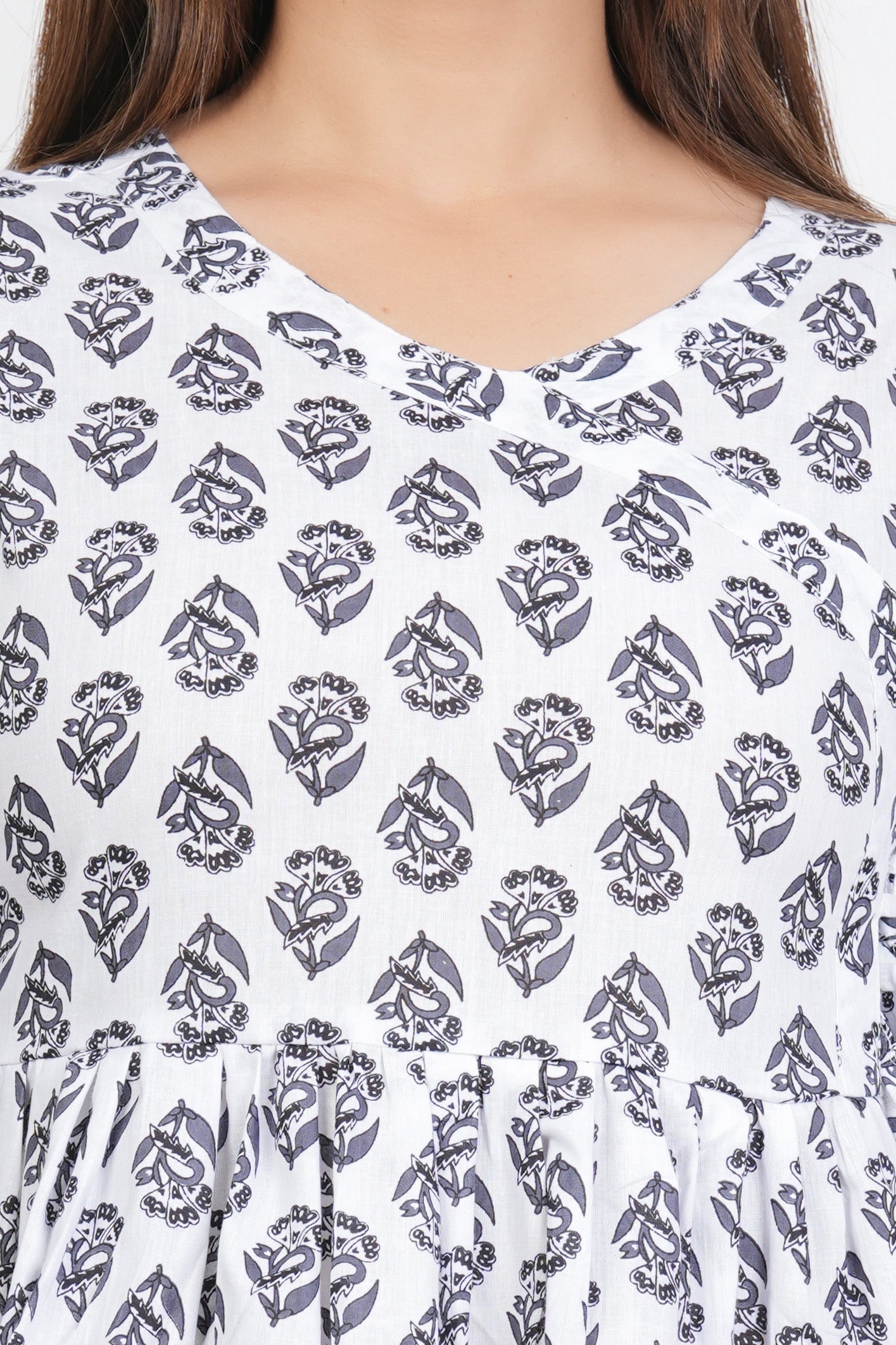 White & Black Angrakha Rajasthani Kurti