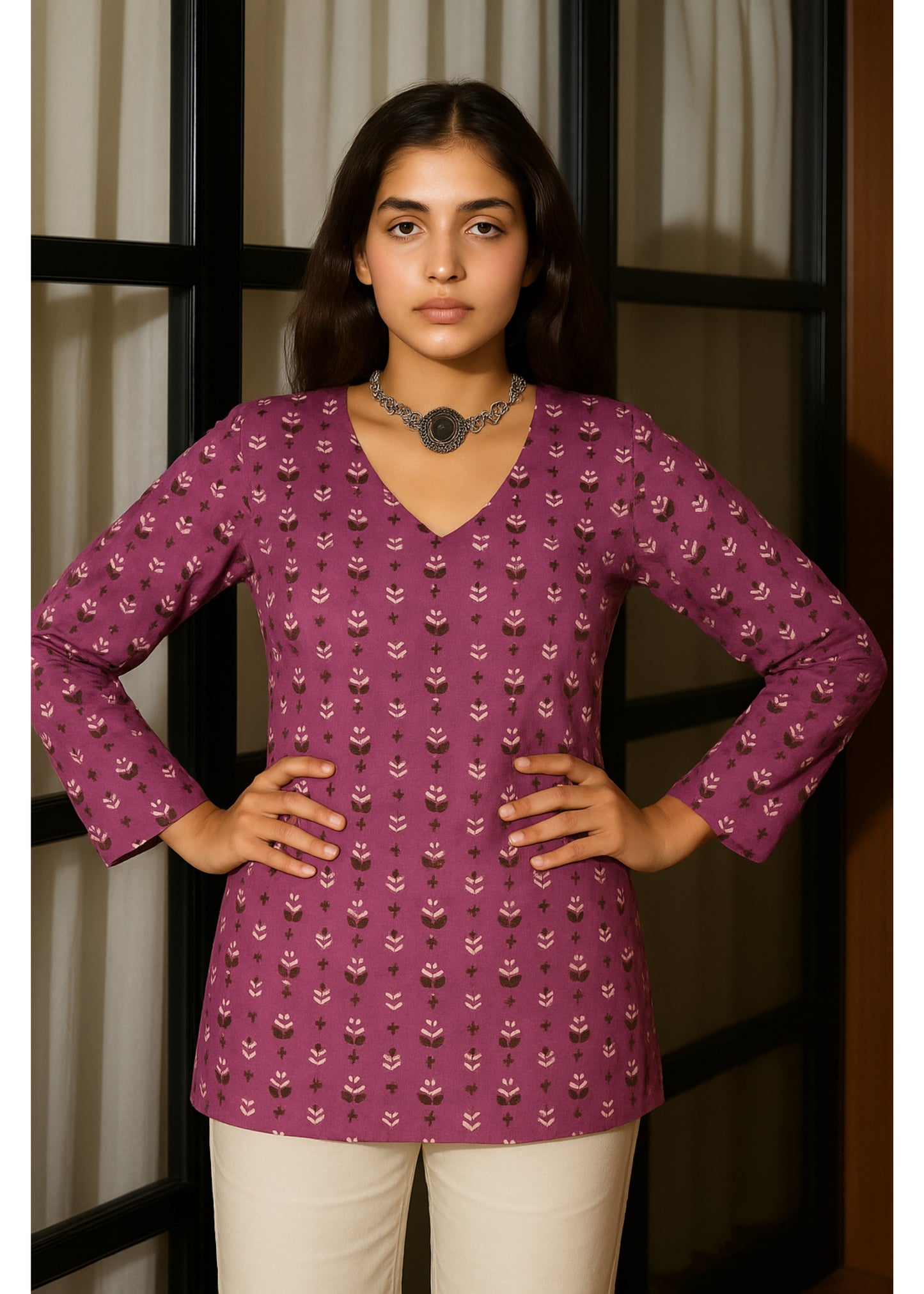 Turkish Rose Full Sleeves Short Kurti