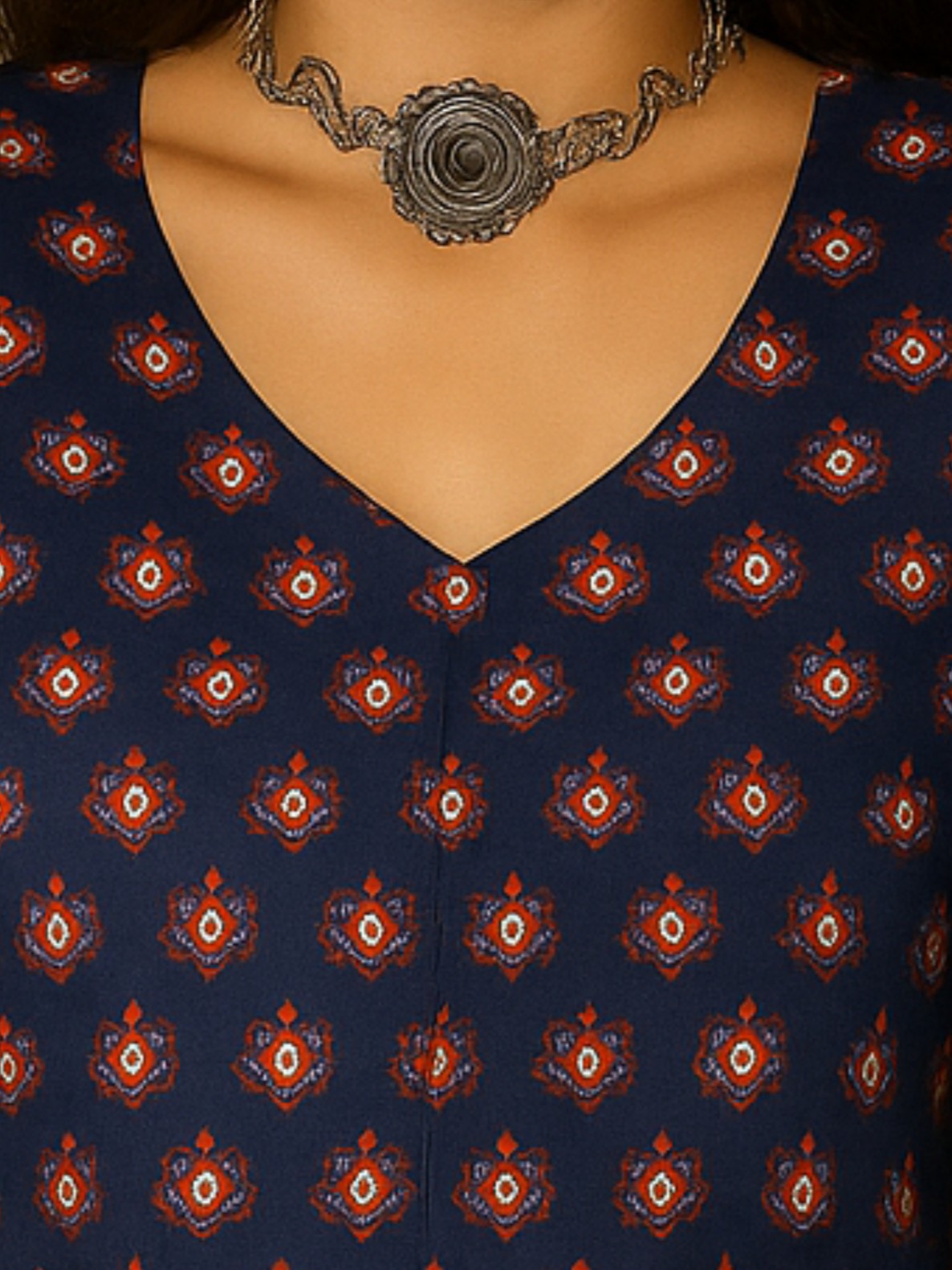 Navy Blue Full Sleeves Short Kurti