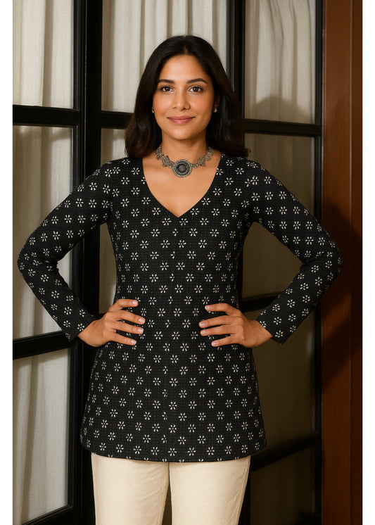 Black Full Sleeves Short Kurti