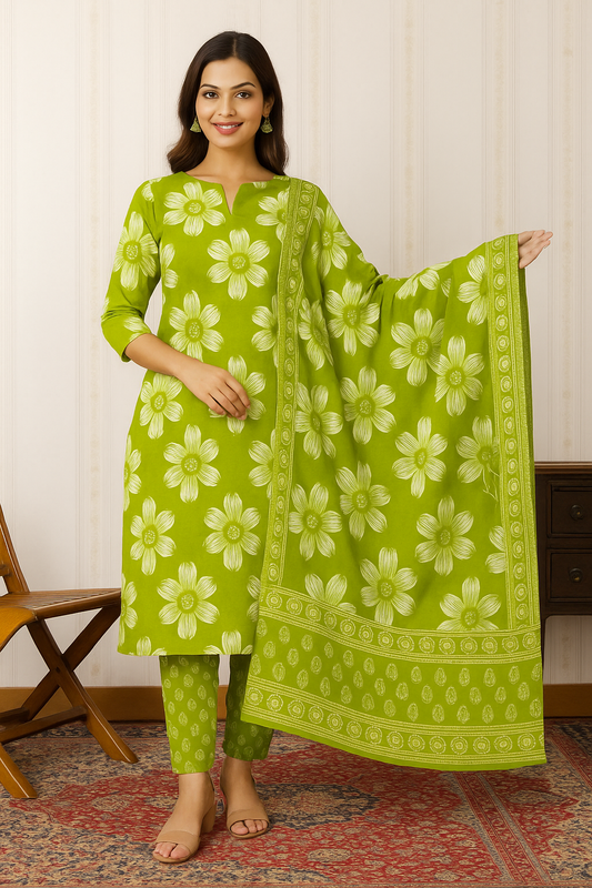 Green Cotton Suit Set