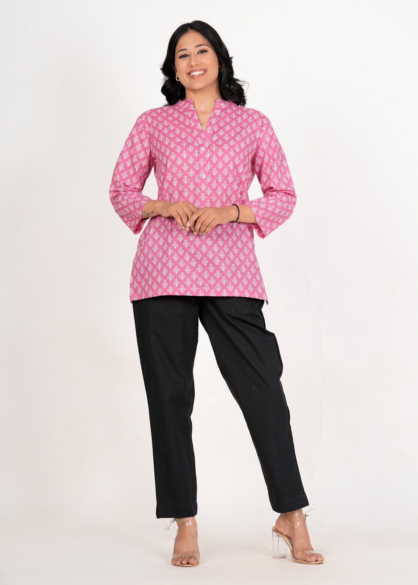 Pink Short Straight Cotton Kurta