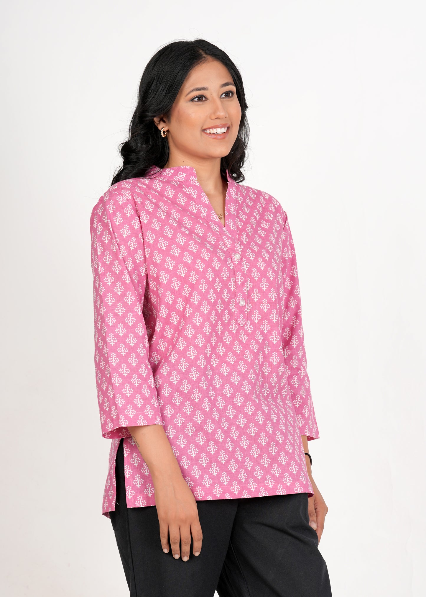 Pink Short Straight Cotton Kurta