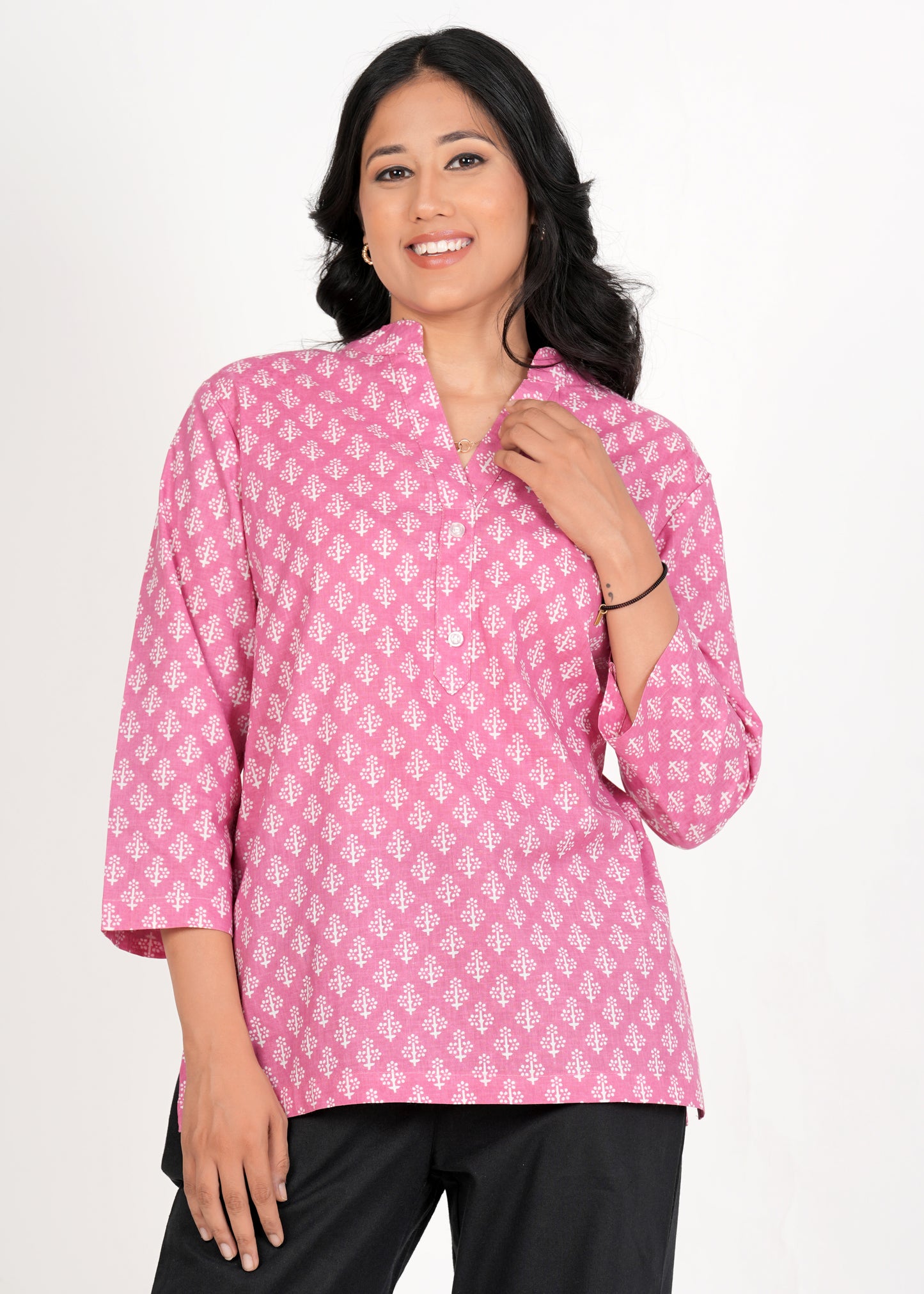 Pink Short Straight Cotton Kurta