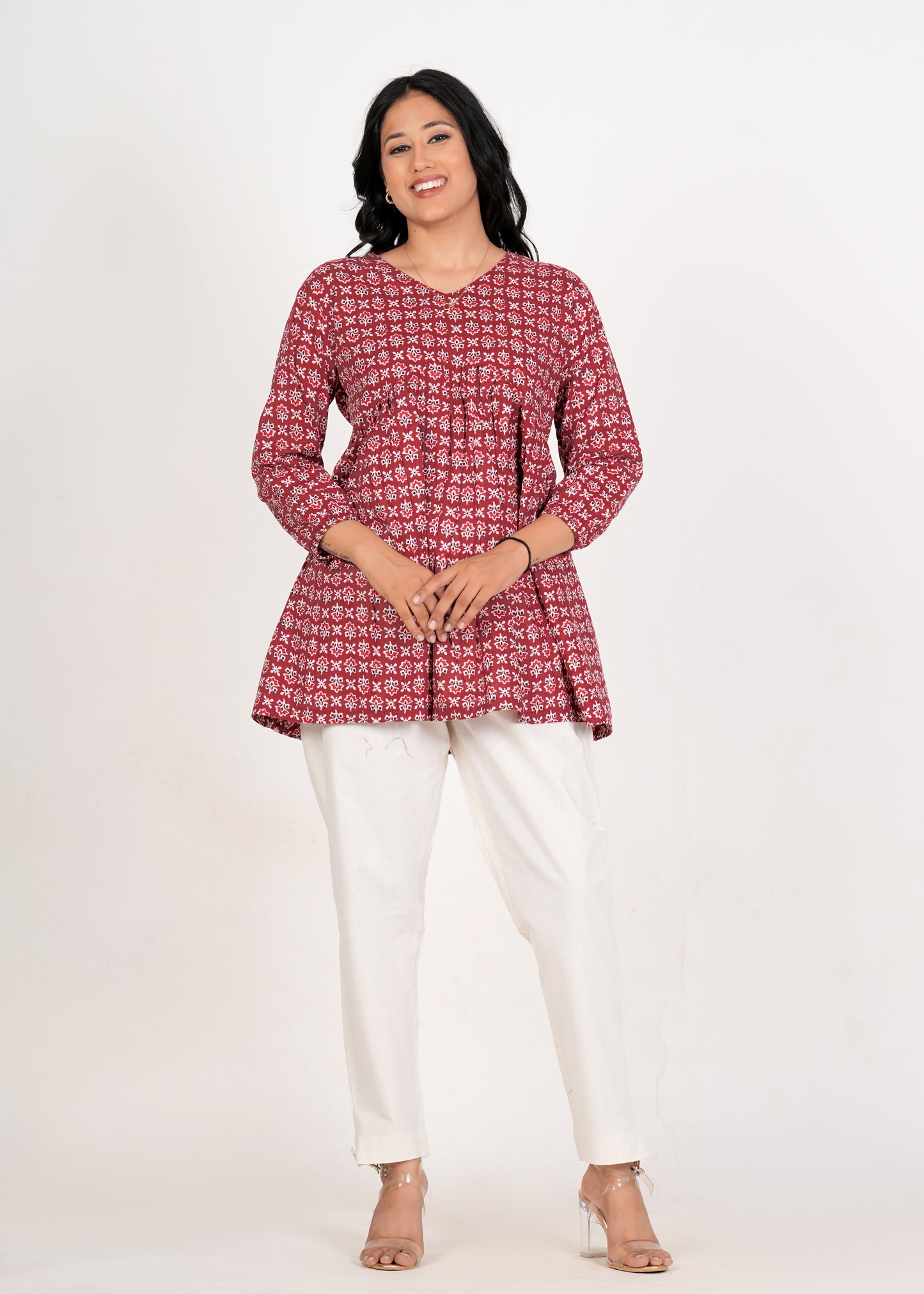 Deep Carmine Peplum Cotton Kurti