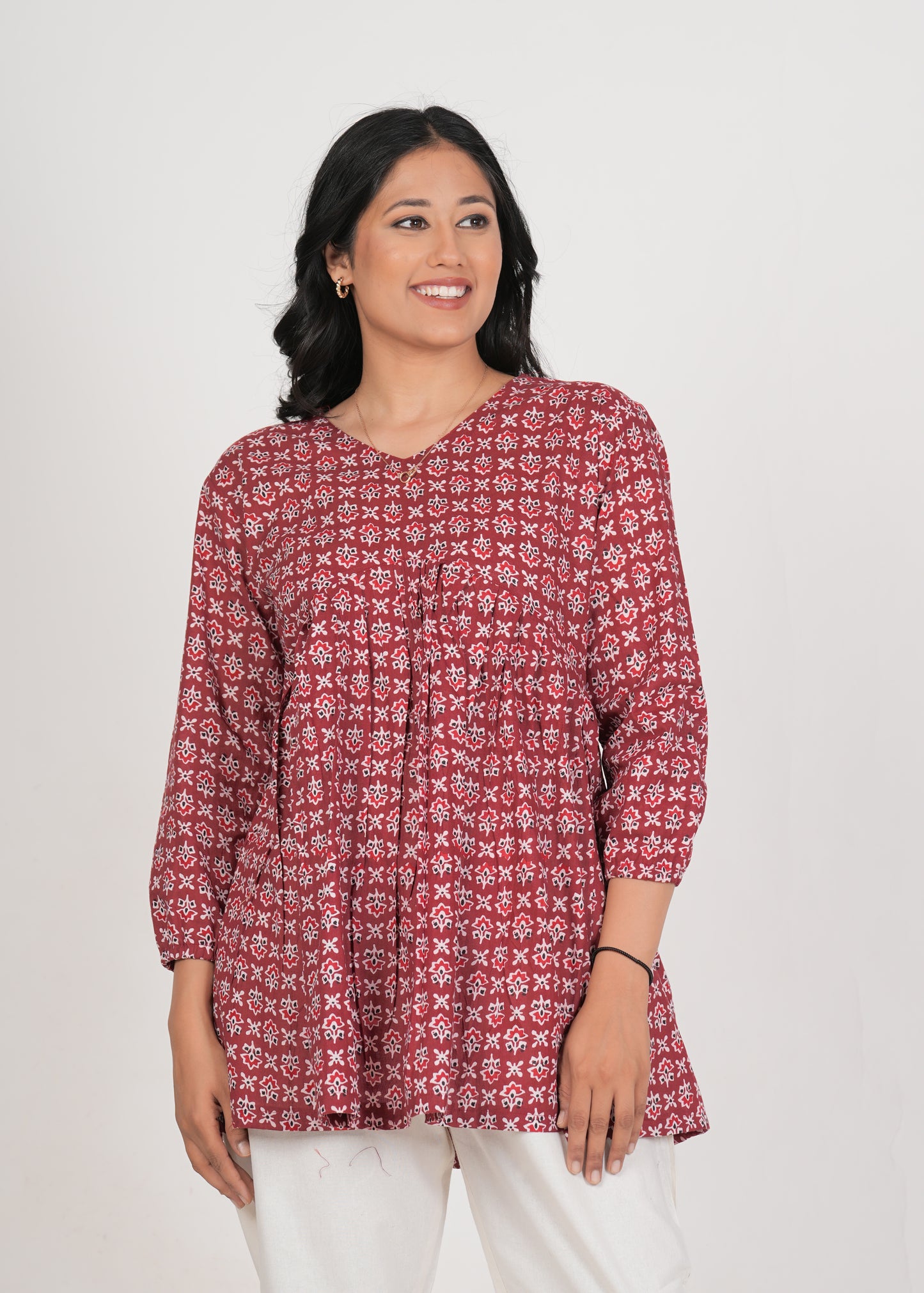 Deep Carmine Peplum Cotton Kurti