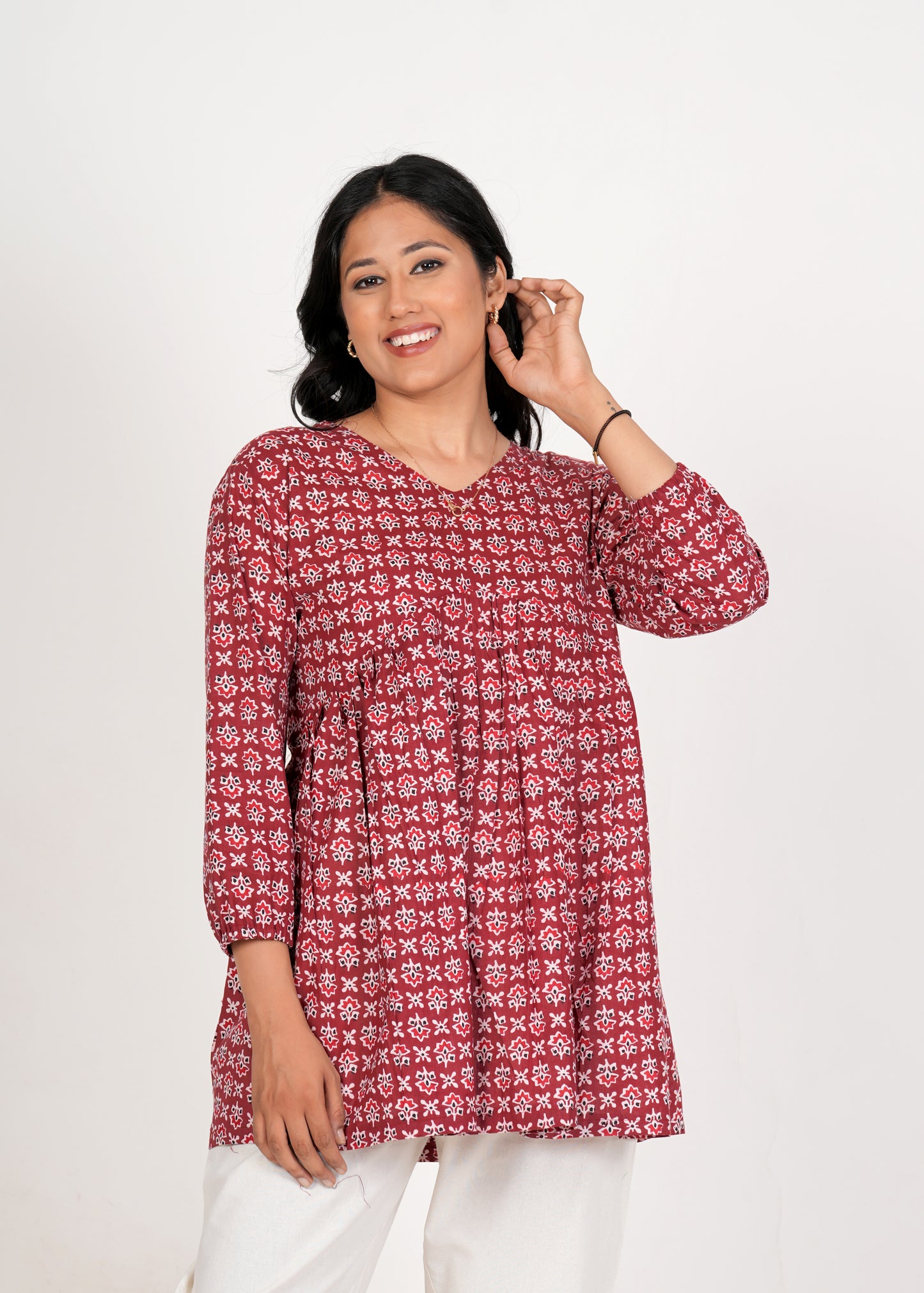 Deep Carmine Peplum Cotton Kurti