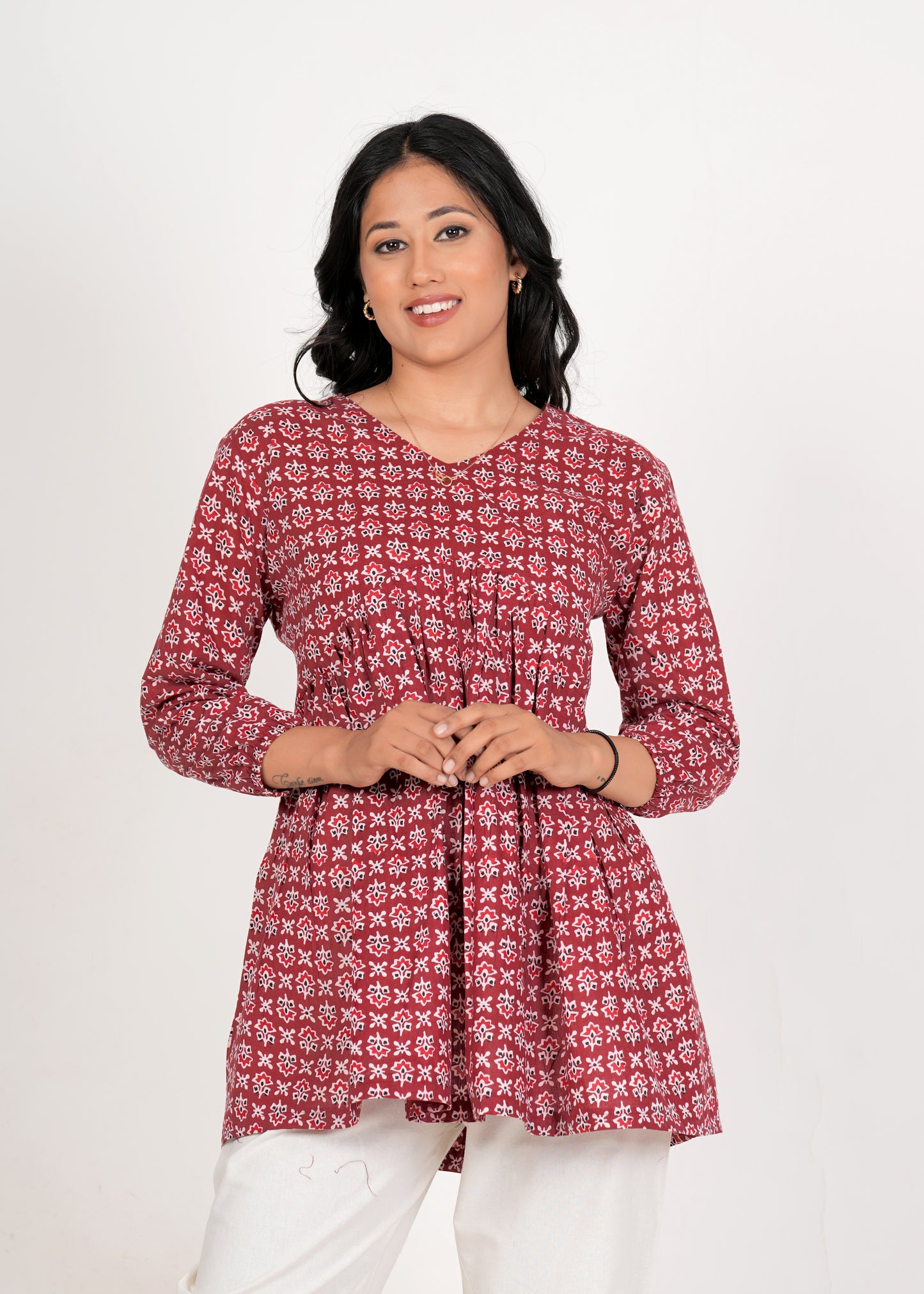 Deep Carmine Peplum Cotton Kurti