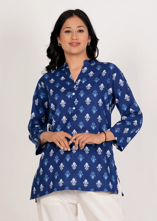 Blue Short Straight Cotton Kurta