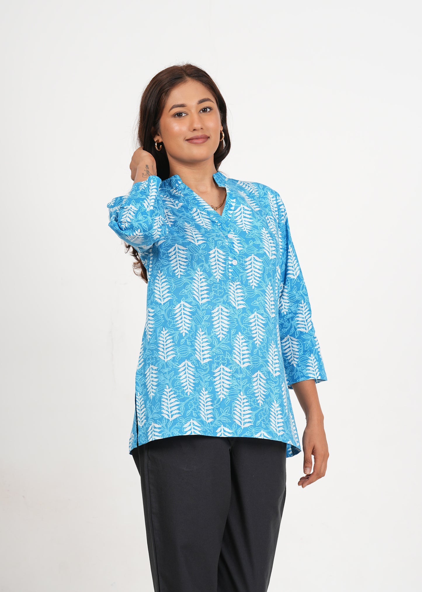 Celestial Blue Short Straight Cotton Kurta