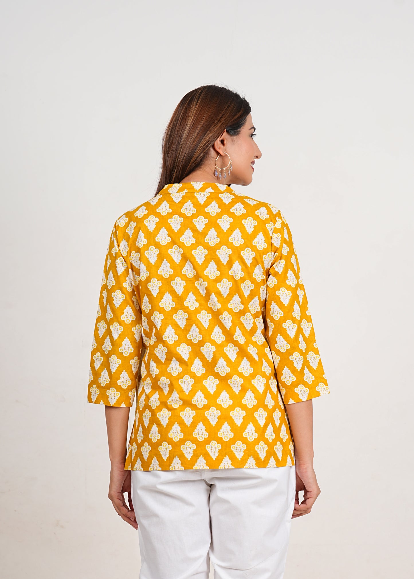 Orangey Yellow Short Straight Cotton Kurta