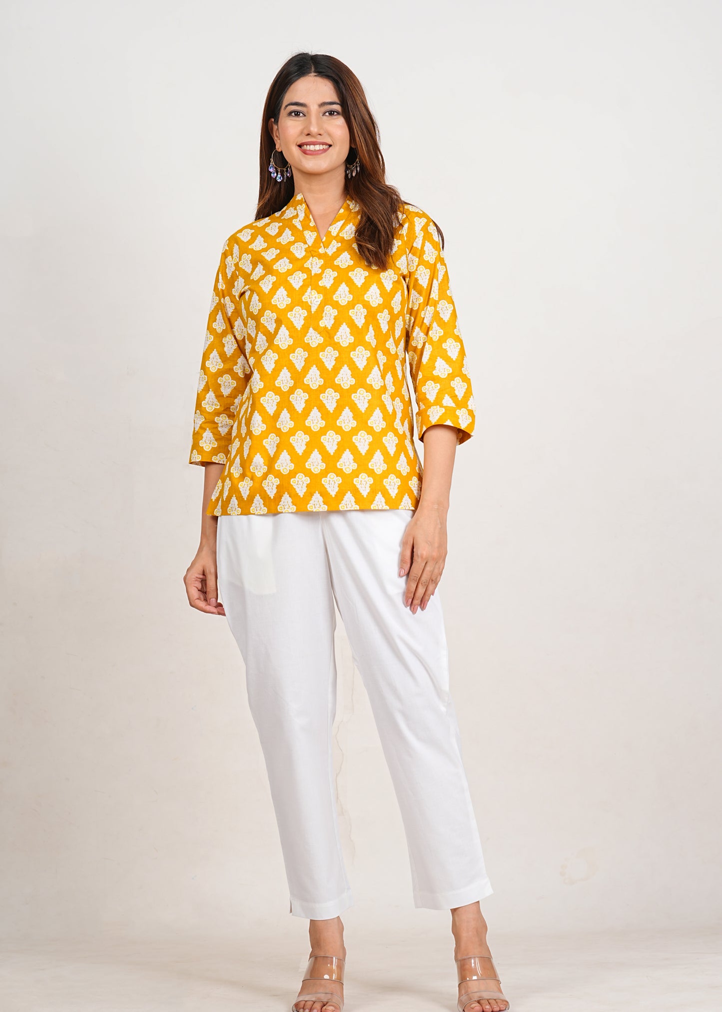 Orangey Yellow Short Straight Cotton Kurta