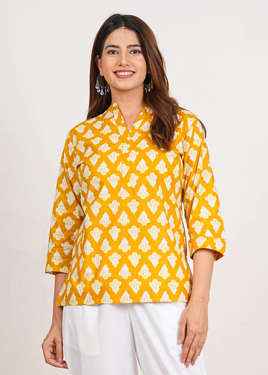 Orangey Yellow Short Straight Cotton Kurta