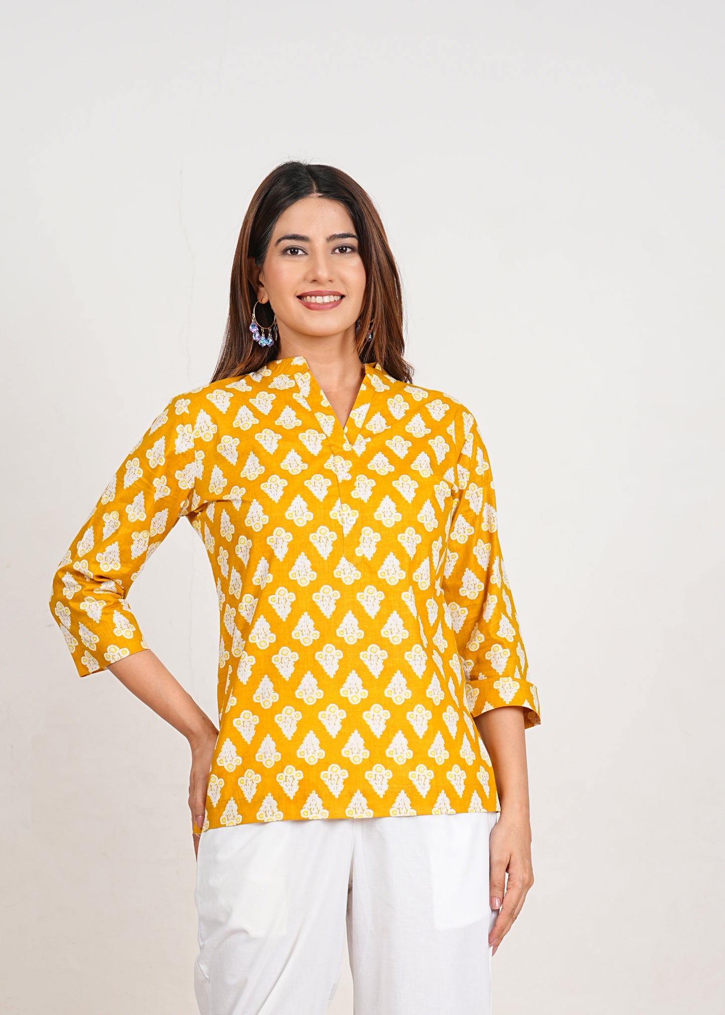 Orangey Yellow Short Straight Cotton Kurta