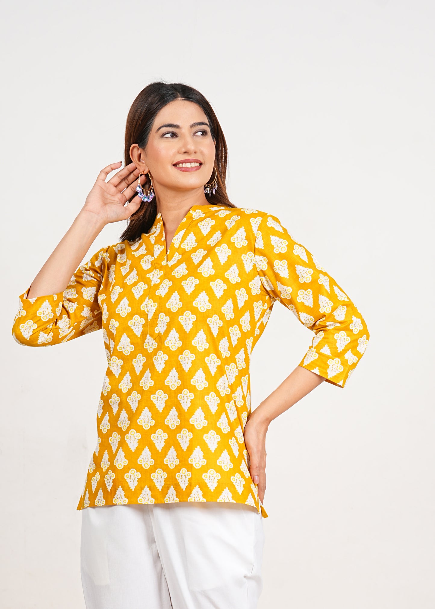 Orangey Yellow Short Straight Cotton Kurta