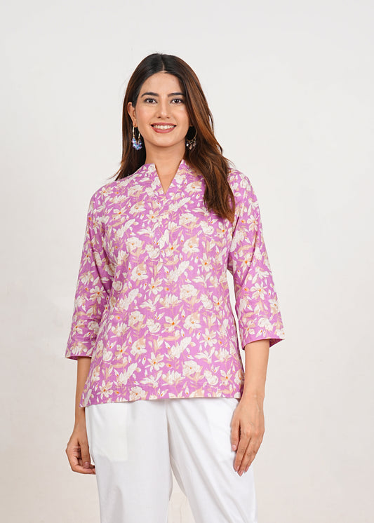 Light Orchid Short Straight Cotton Kurta