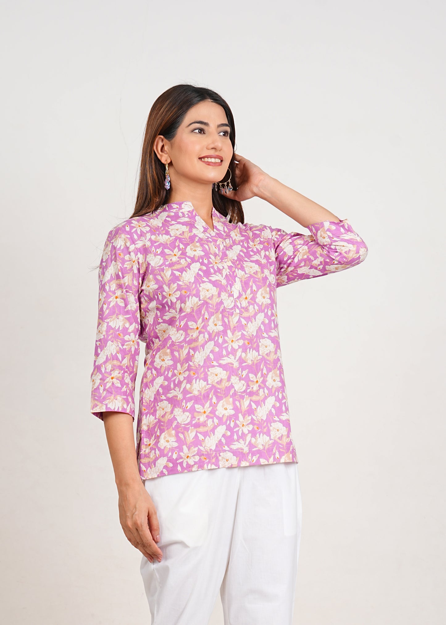 Light Orchid Short Straight Cotton Kurta