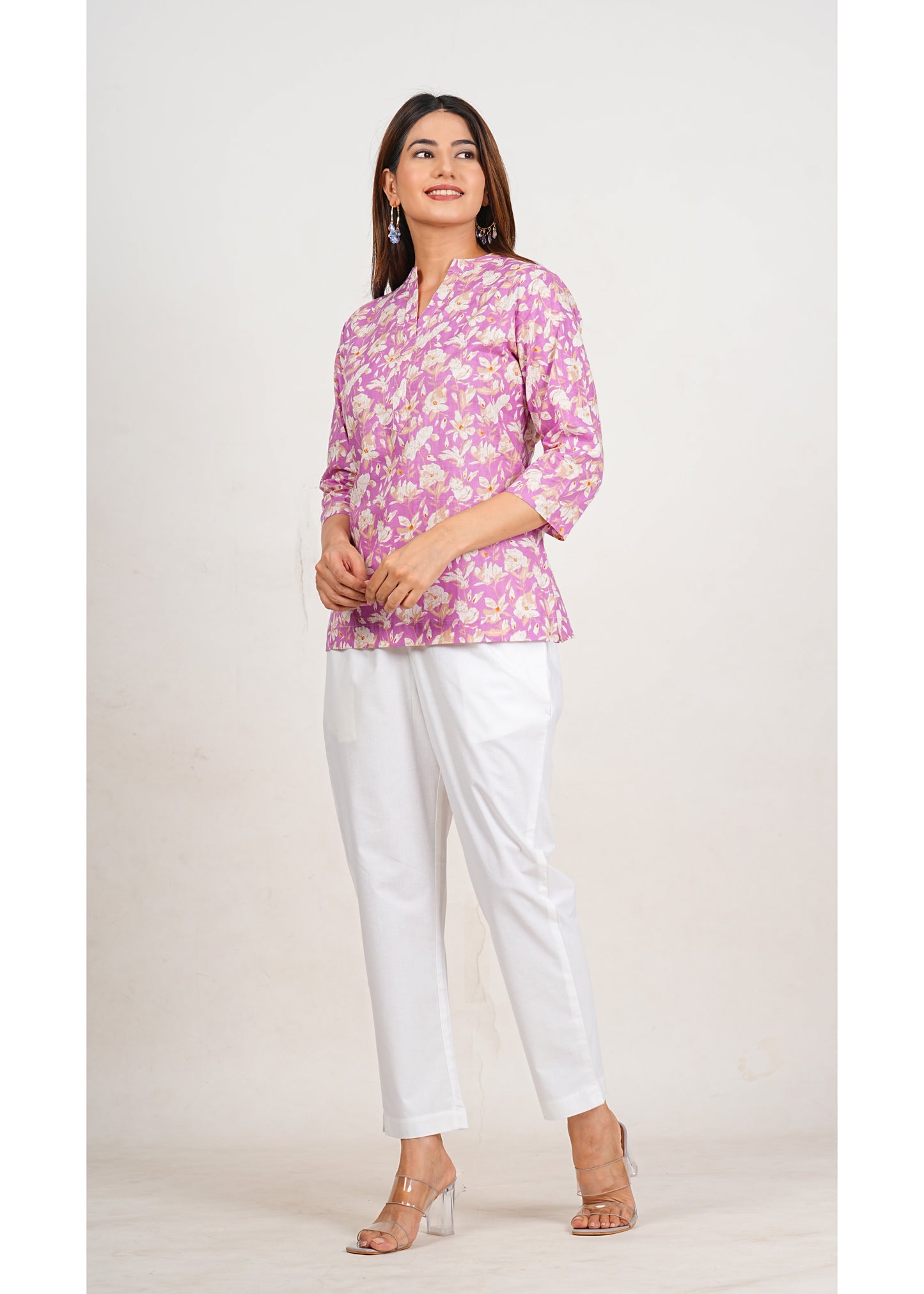 Light Orchid Short Straight Cotton Kurta