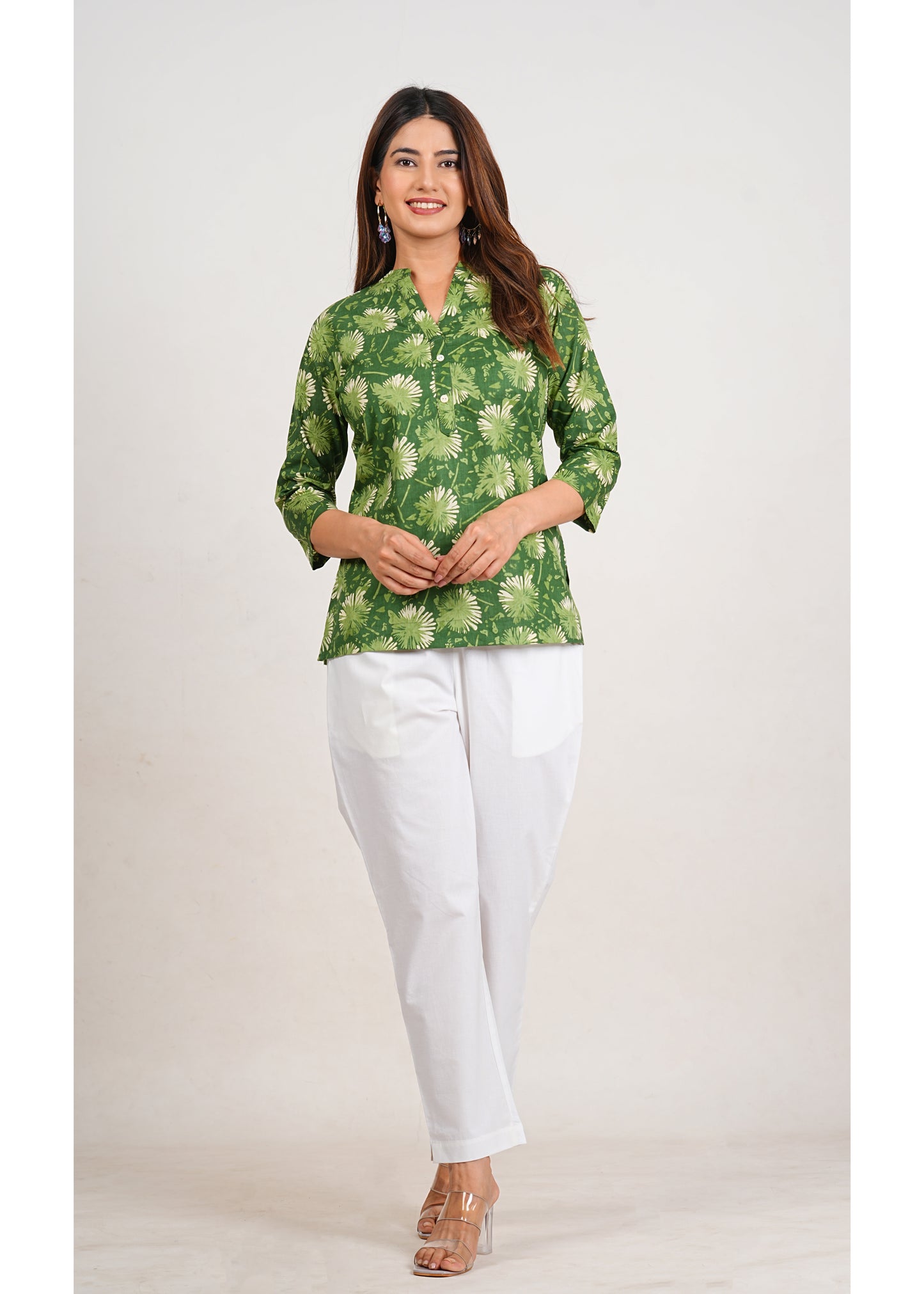 Hippie Green Short Straight Cotton Kurta