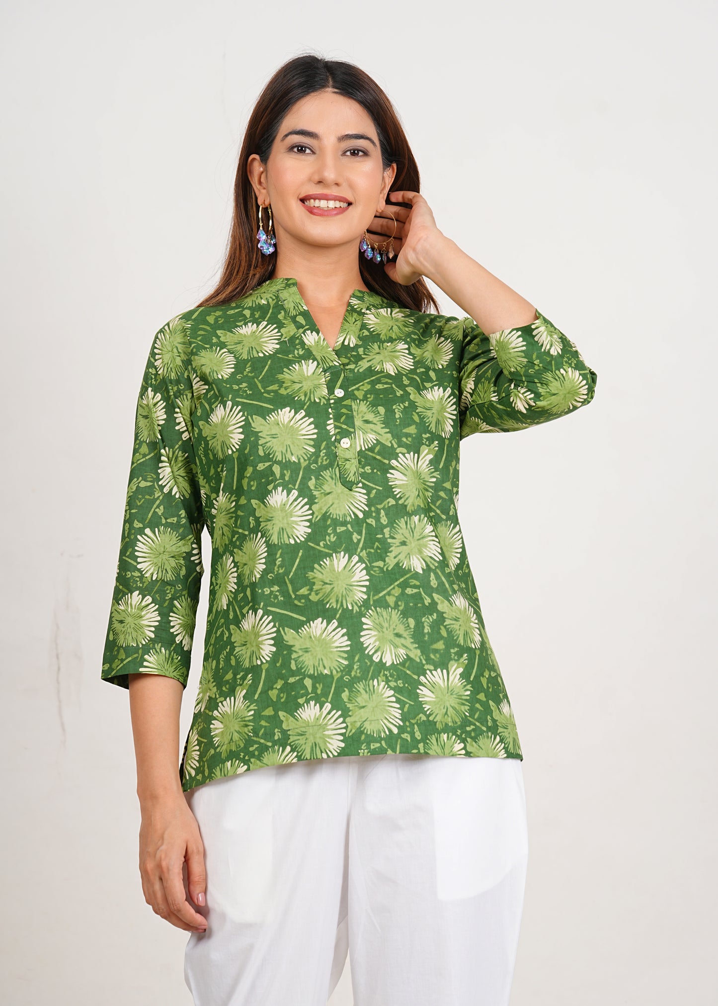 Hippie Green Short Straight Cotton Kurta