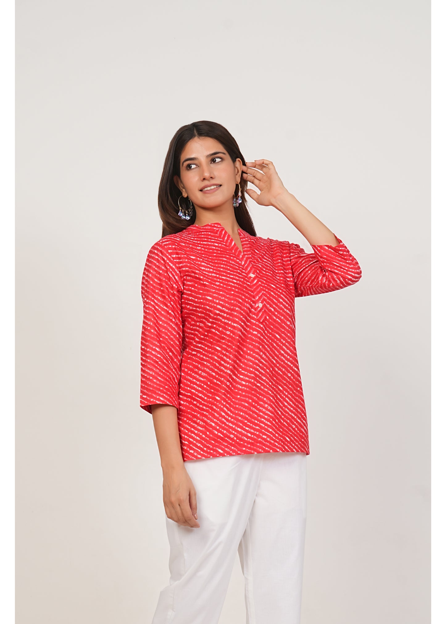 Red Leheriya Short Cotton Kurta