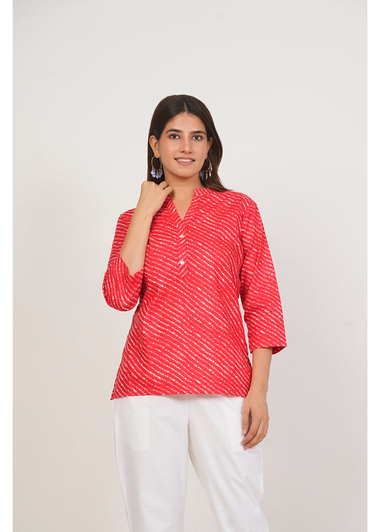 Red Leheriya Short Cotton Kurta