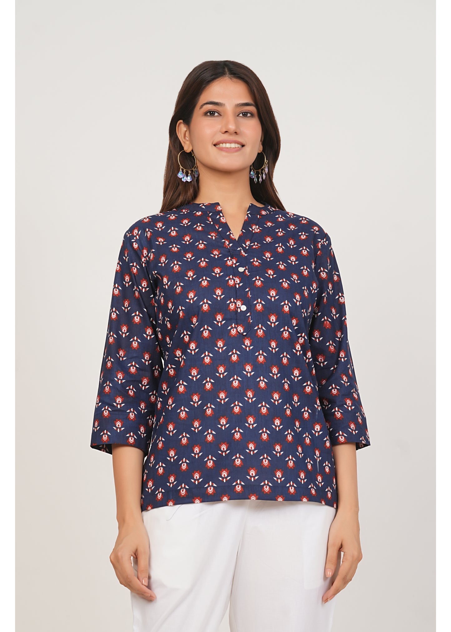 Navy Blue Short Straight Cotton Kurta