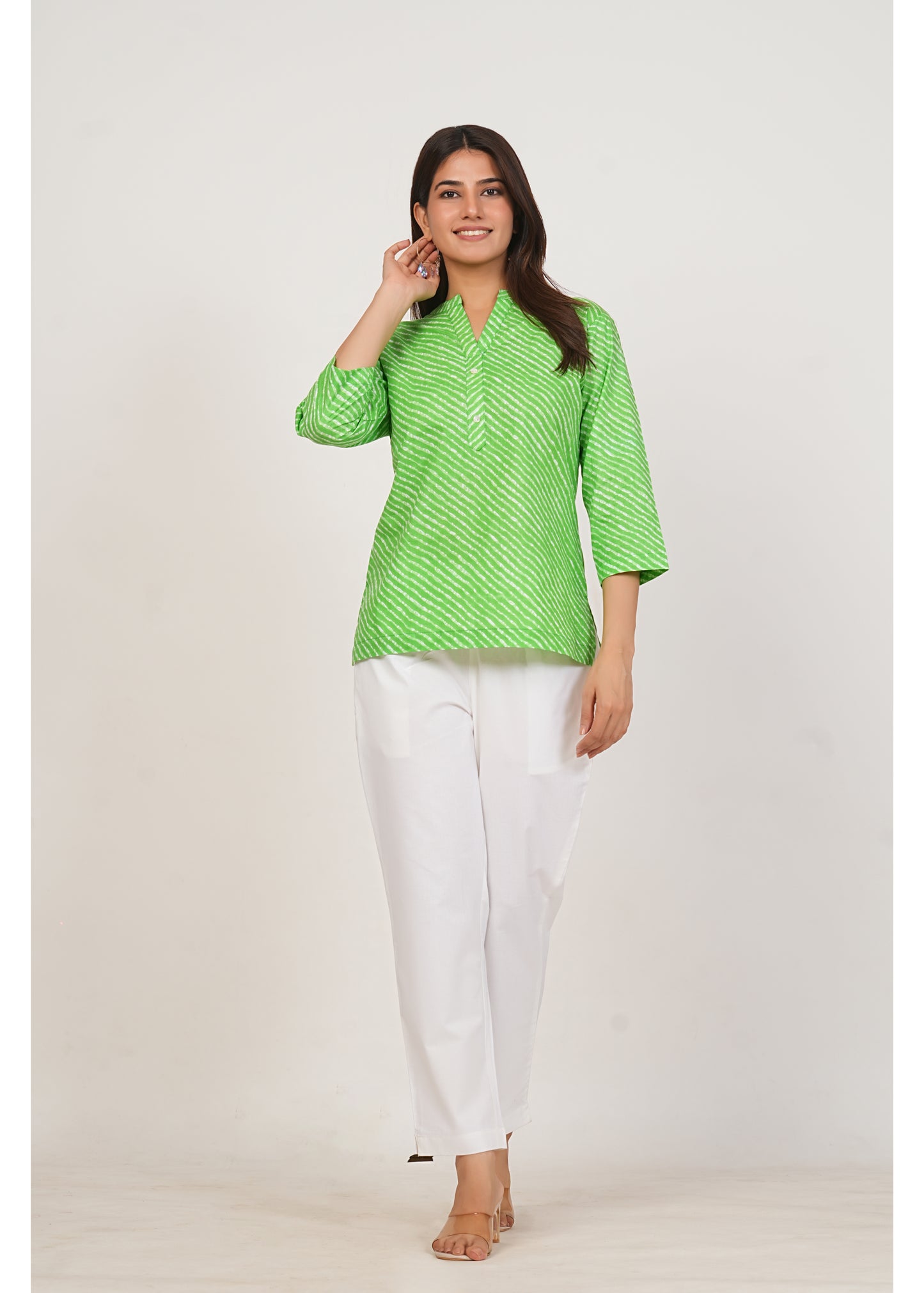 Green Leheriya Short Cotton Kurta