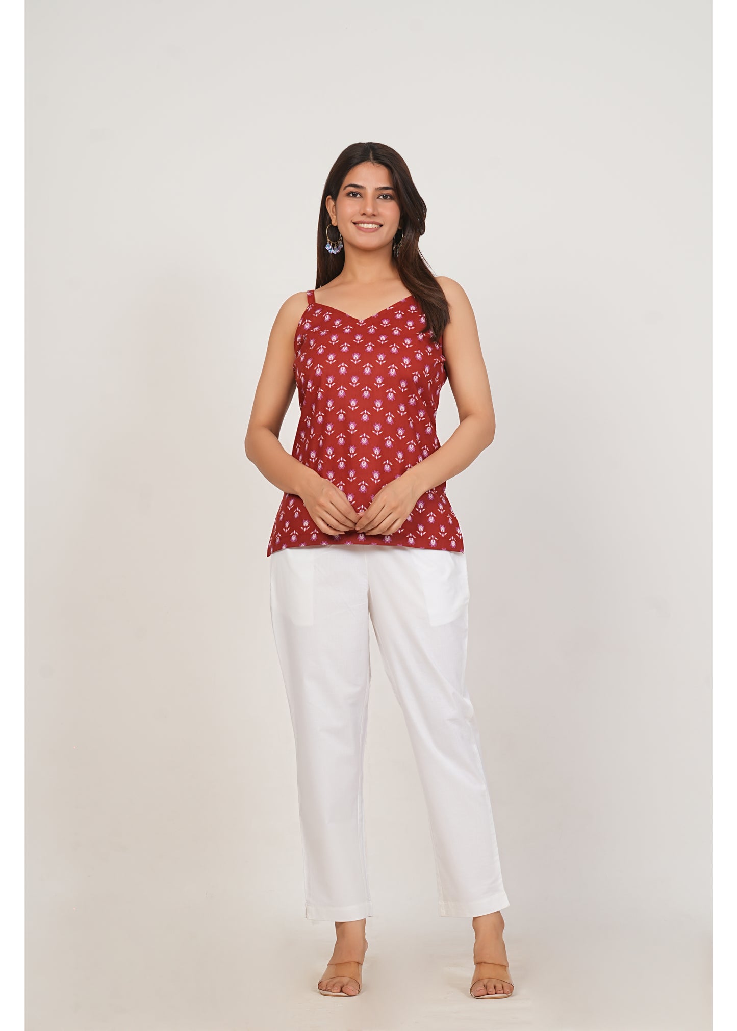 Red V-Neck Strap Kurti