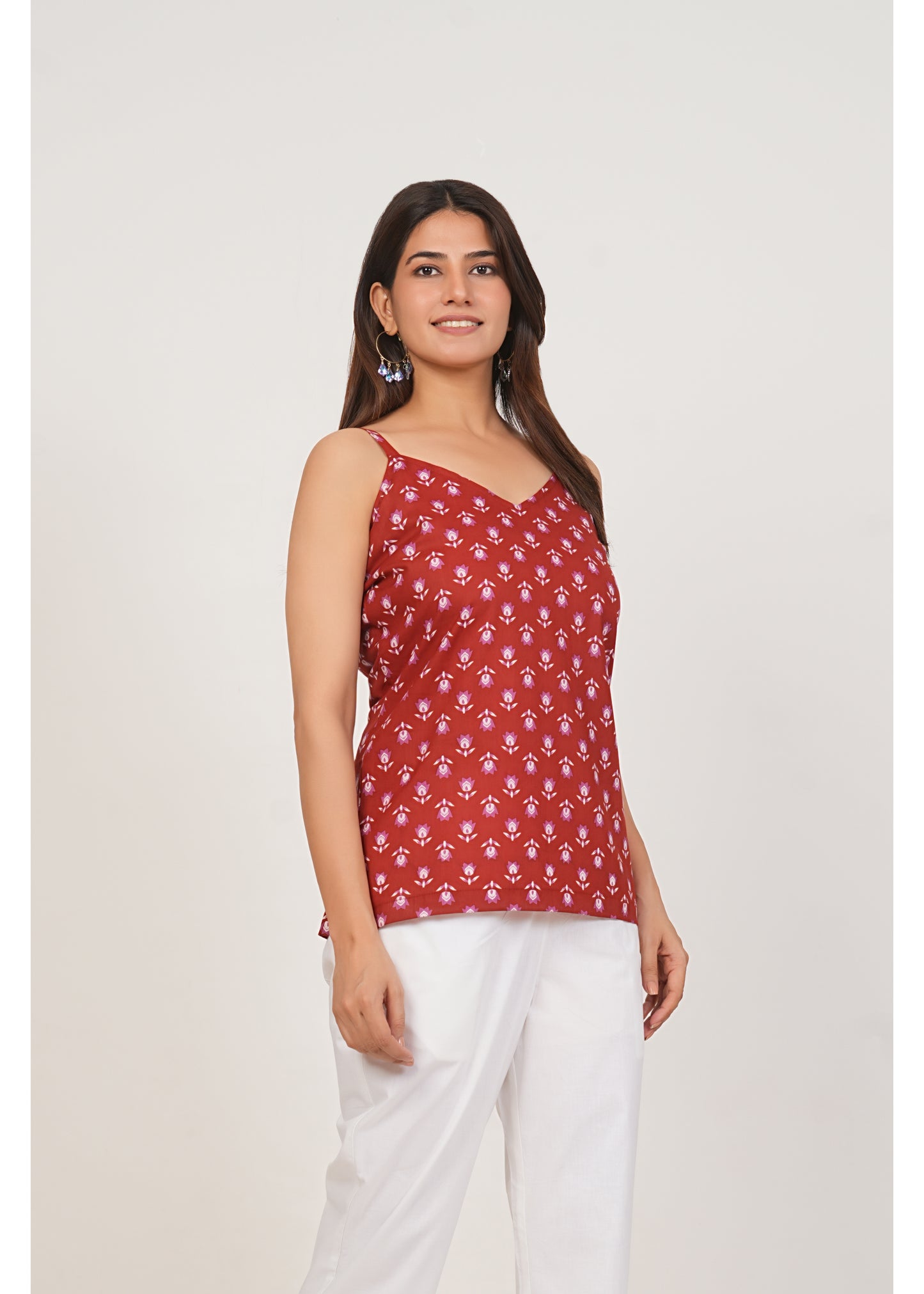 Red V-Neck Strap Kurti