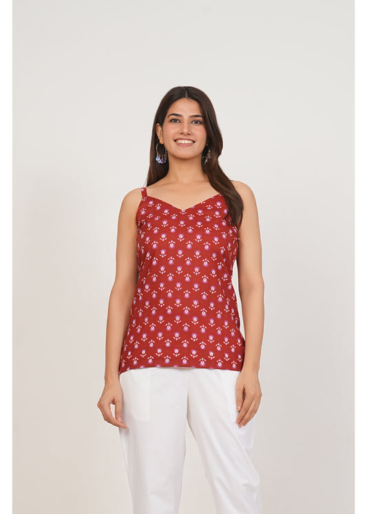 Red V-Neck Strap Kurti